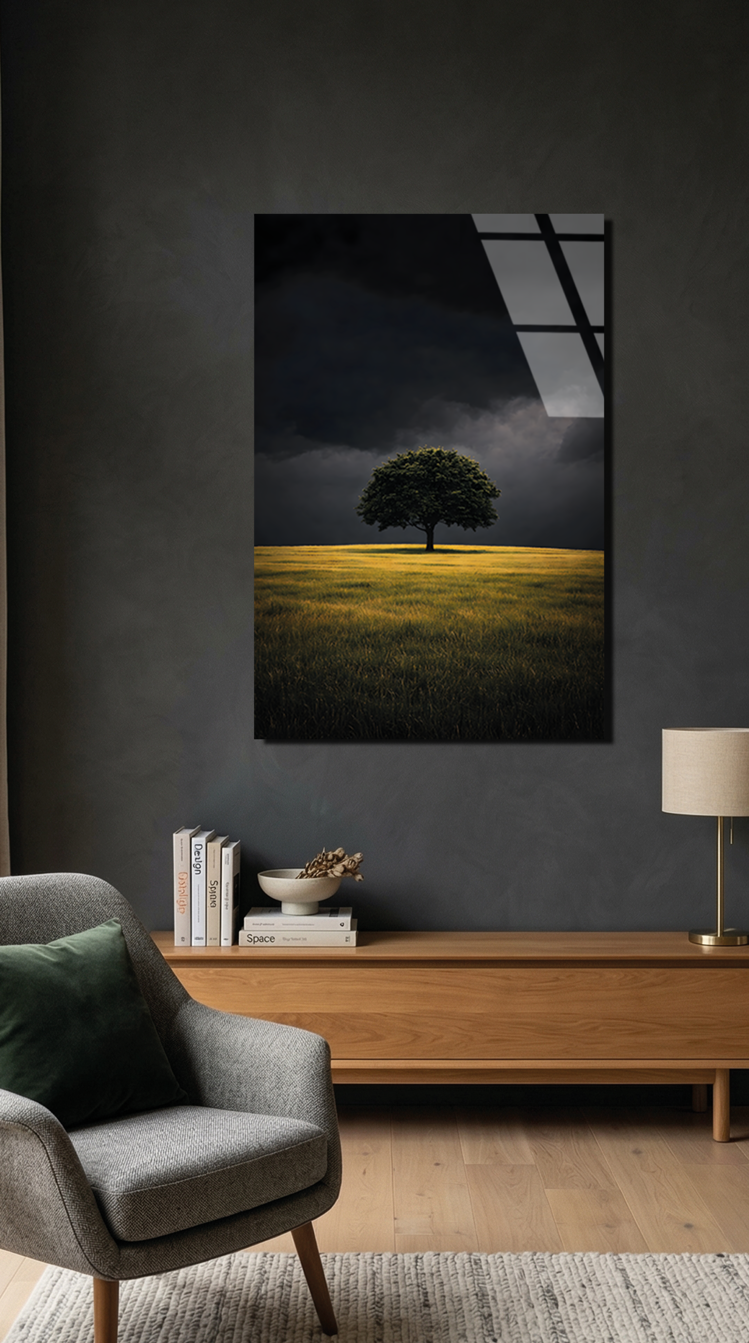 Minimalist Tek Ağaç Cam Tablo | Vitraum