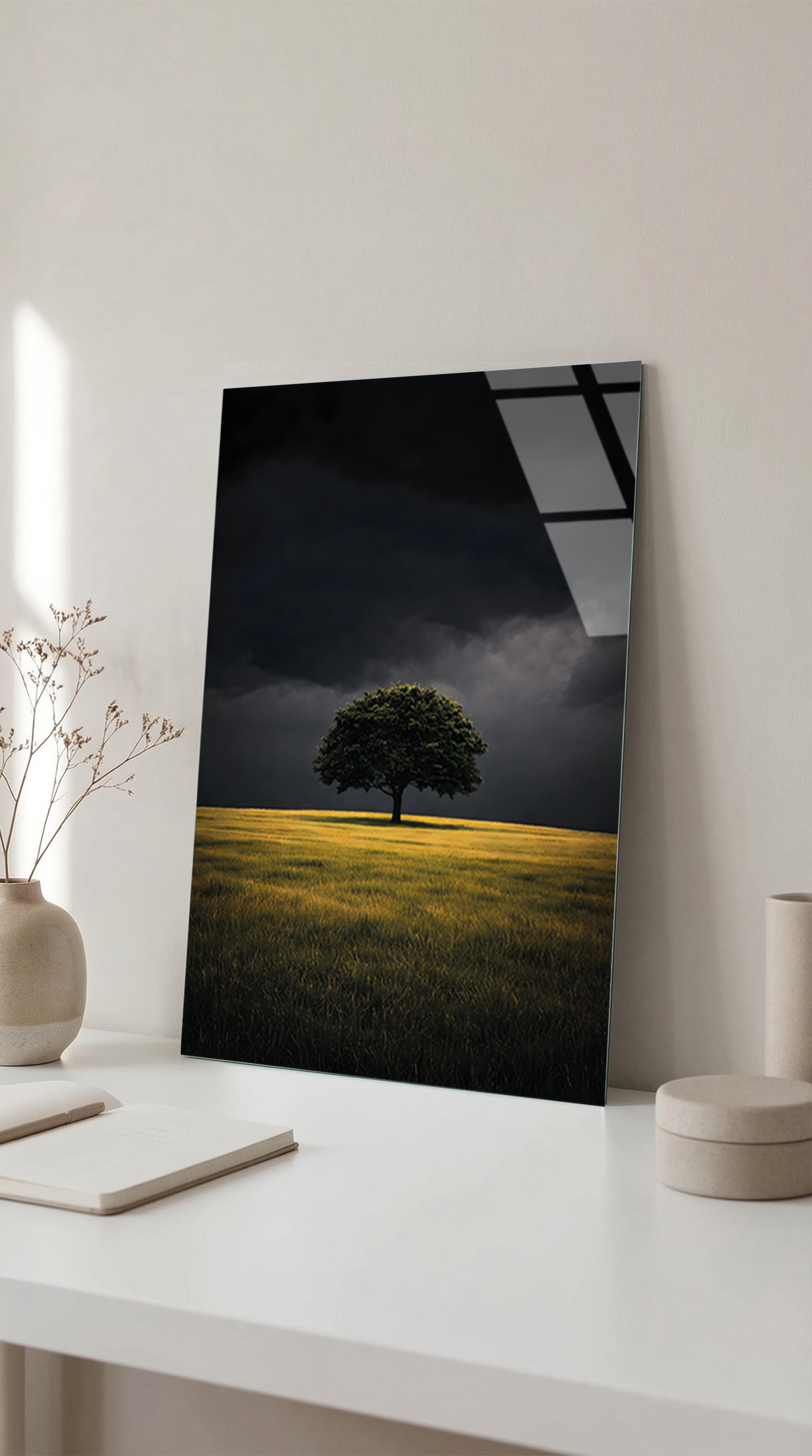 Minimalist Tek Ağaç Cam Tablo | Vitraum