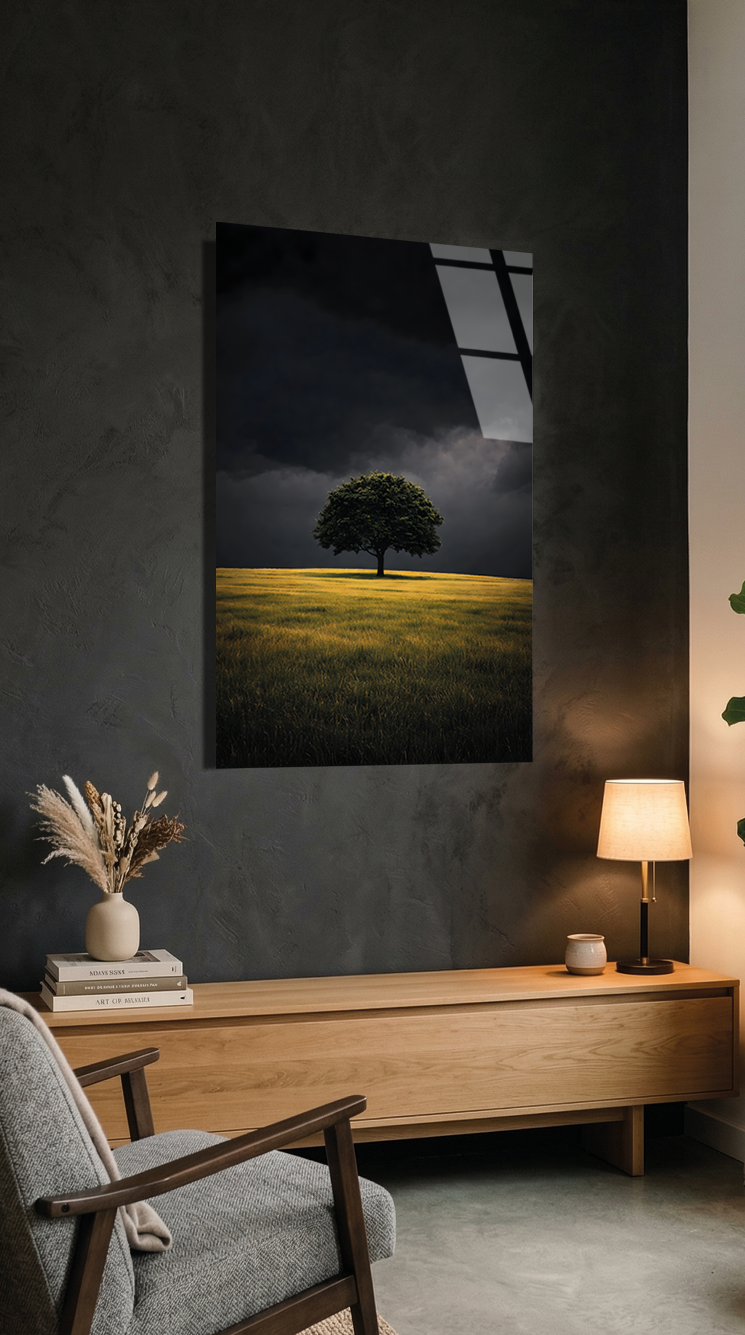 Minimalist Tek Ağaç Cam Tablo | Vitraum