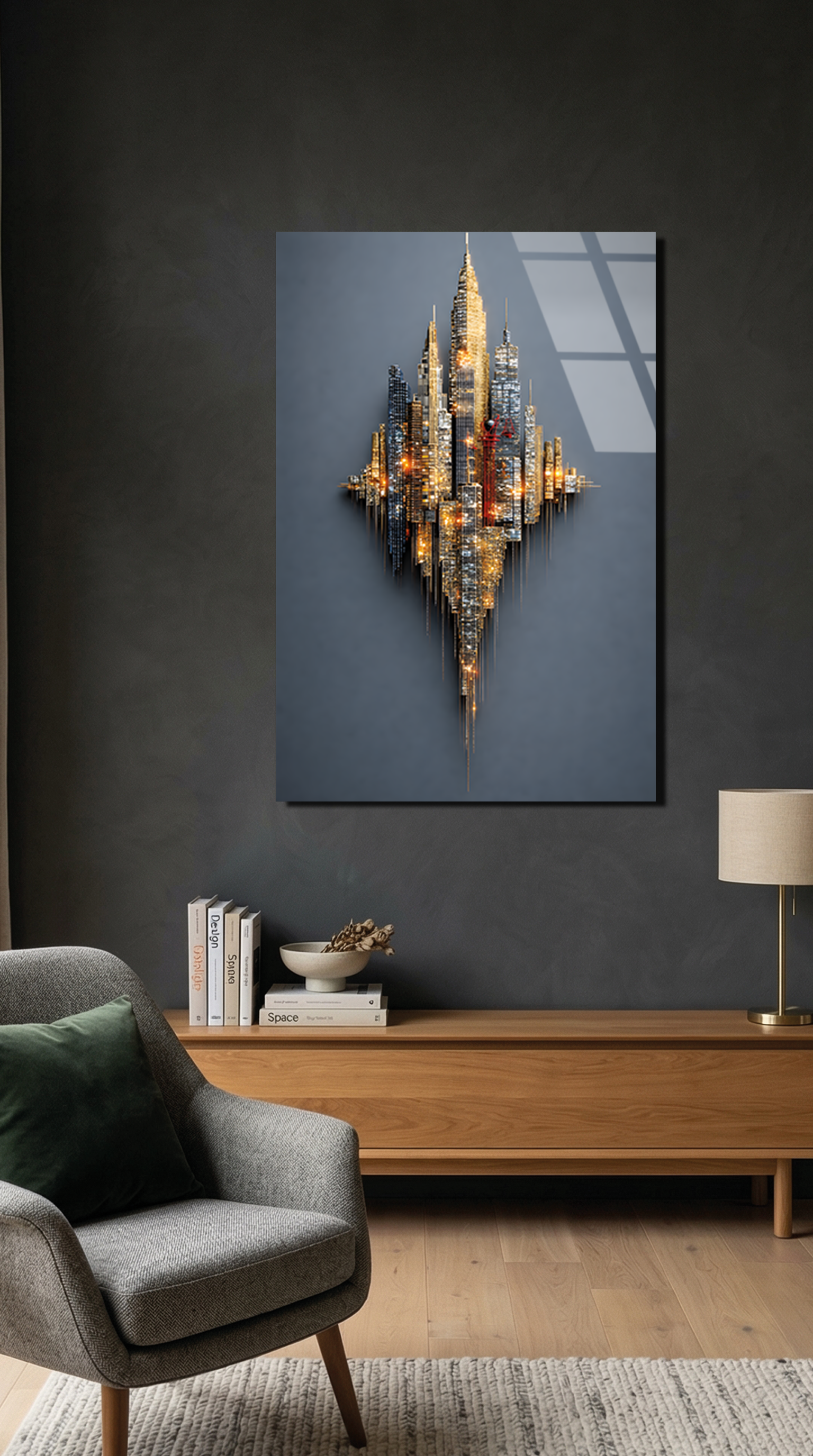 Premium Skyline Şehir Silüeti Cam Tablo | Vitraum
