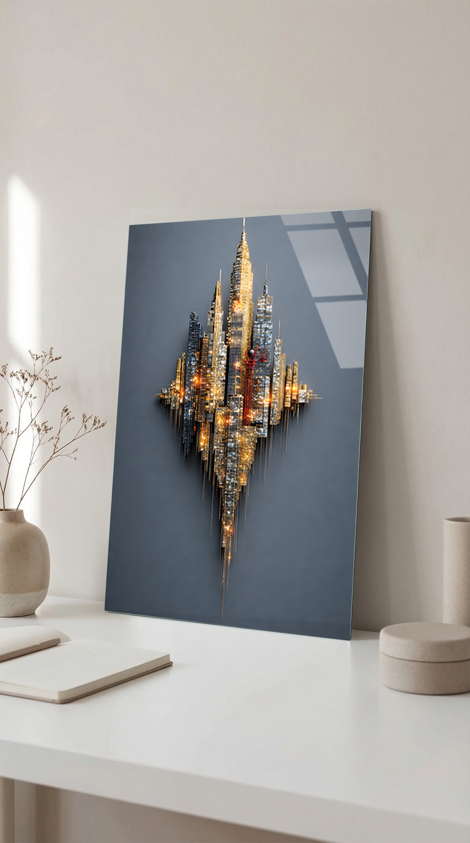 Premium Skyline Şehir Silüeti Cam Tablo | Vitraum