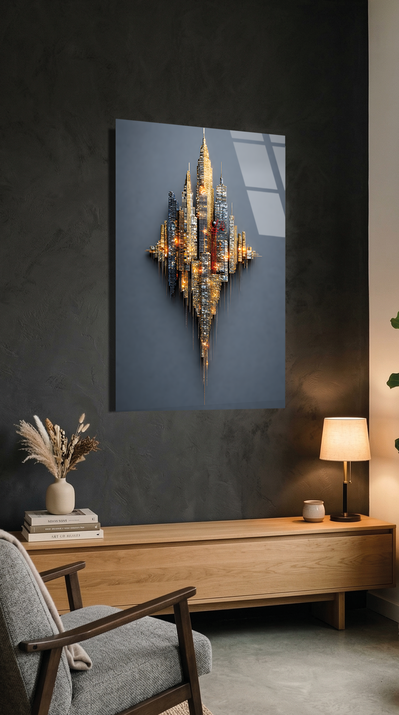 Premium Skyline Şehir Silüeti Cam Tablo | Vitraum