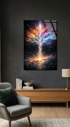 Kozmik Ağaç ve Nebula Cam Tablo | Vitraum