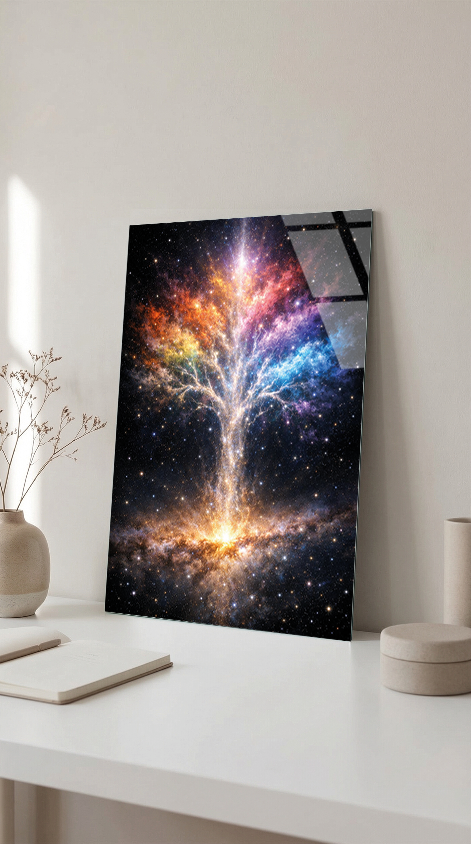 Kozmik Ağaç ve Nebula Cam Tablo | Vitraum