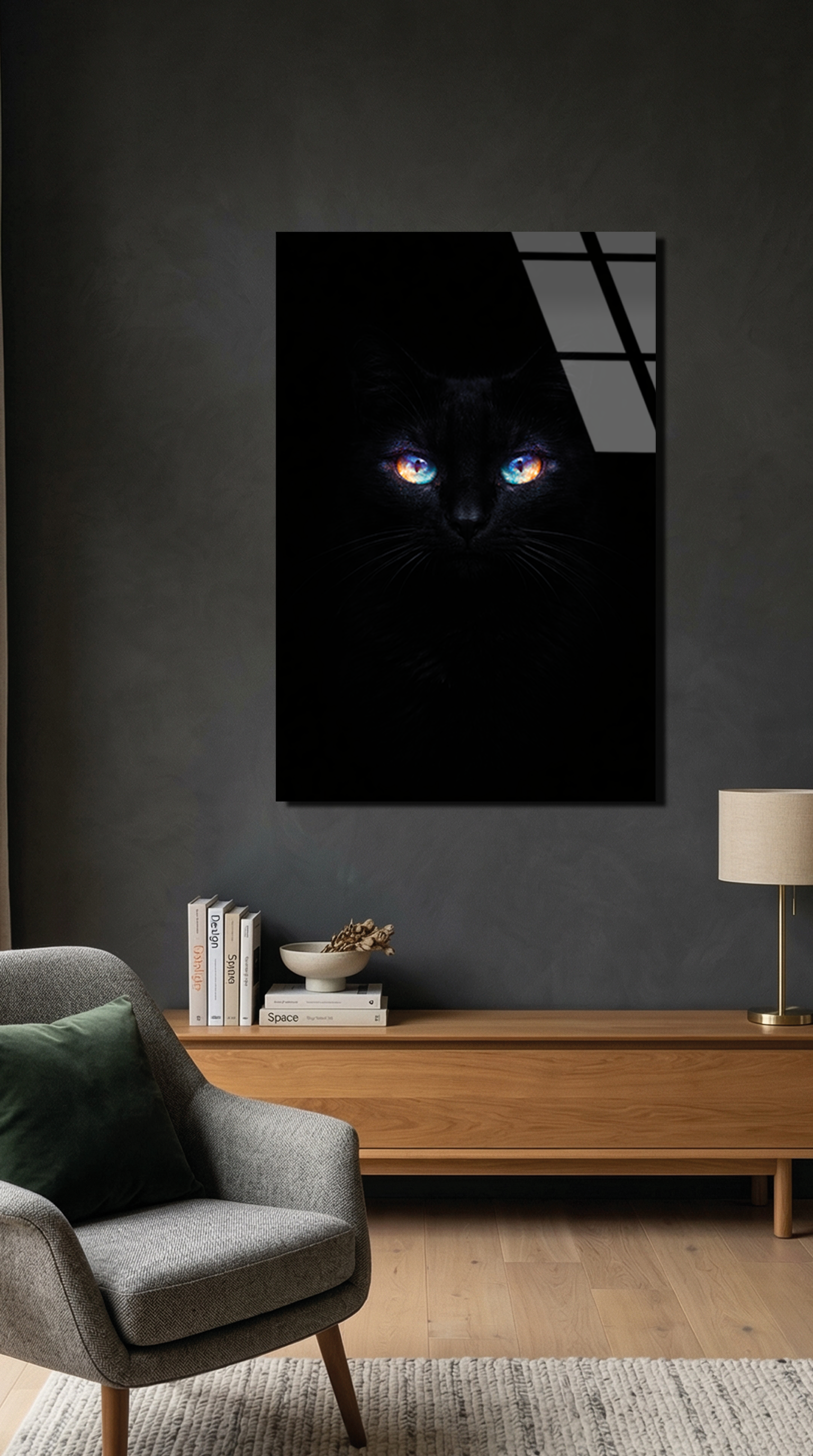 Siyah Kedi Cam Tablo | Vitraum