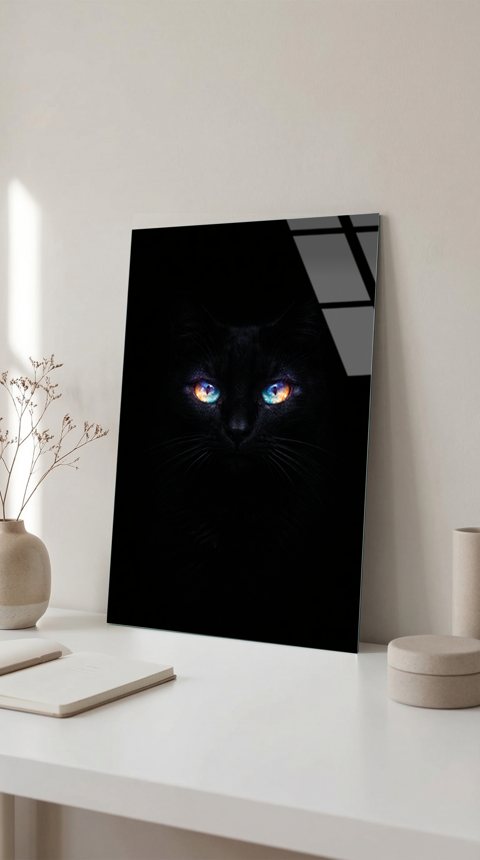 Siyah Kedi Cam Tablo | Vitraum