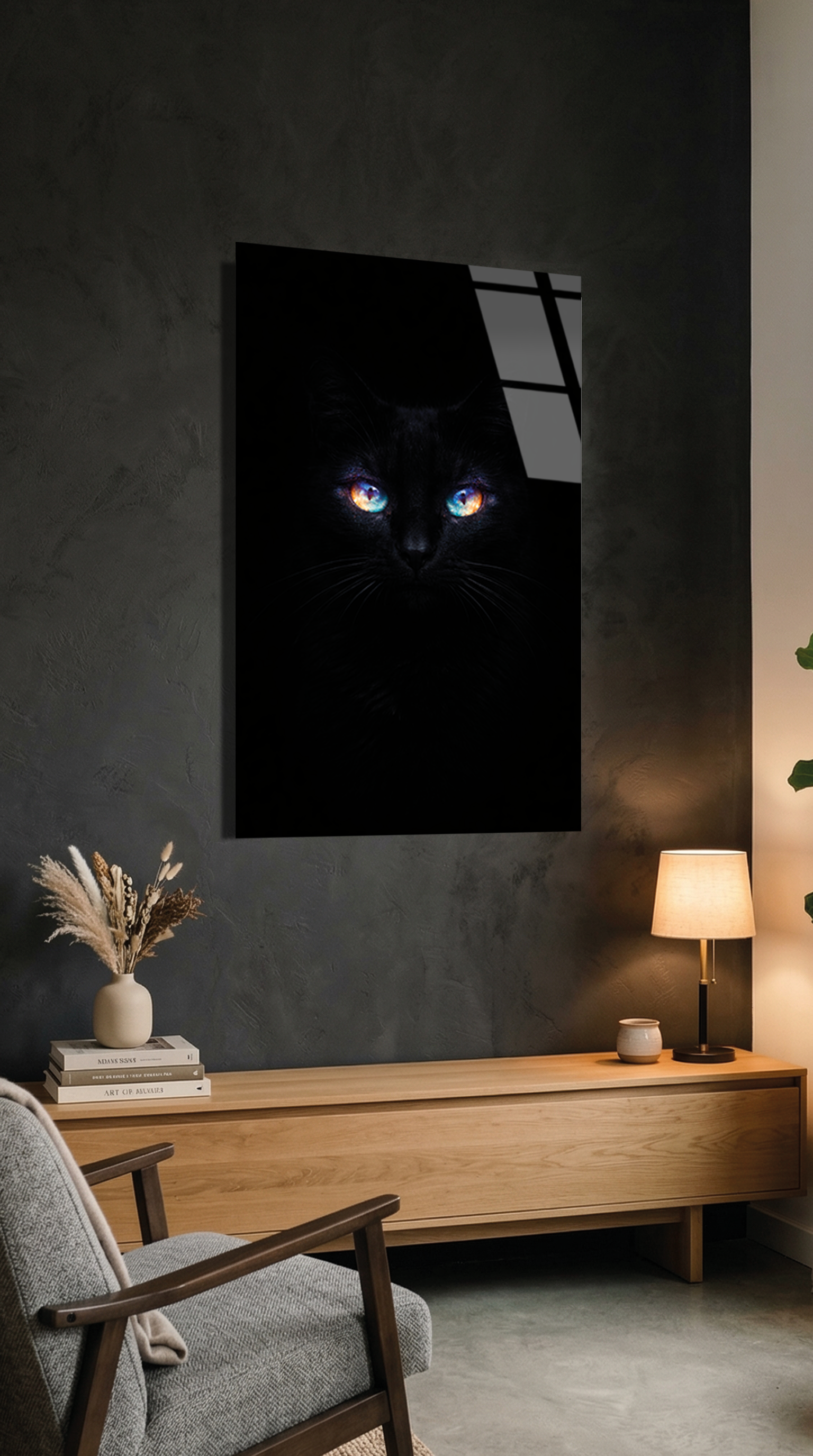 Siyah Kedi Cam Tablo | Vitraum