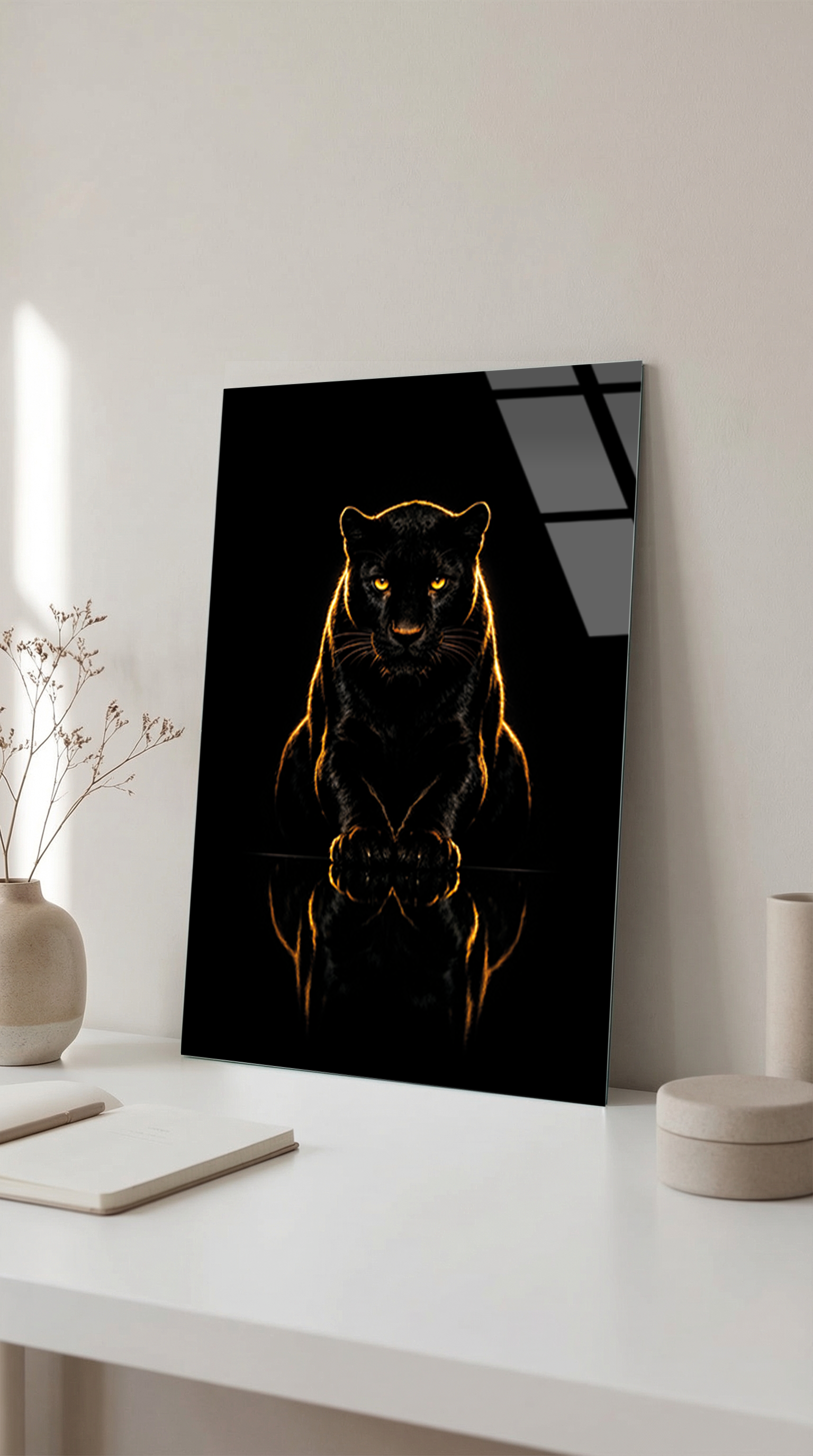 Asil Siyah Panter Cam Tablo | Vitraum