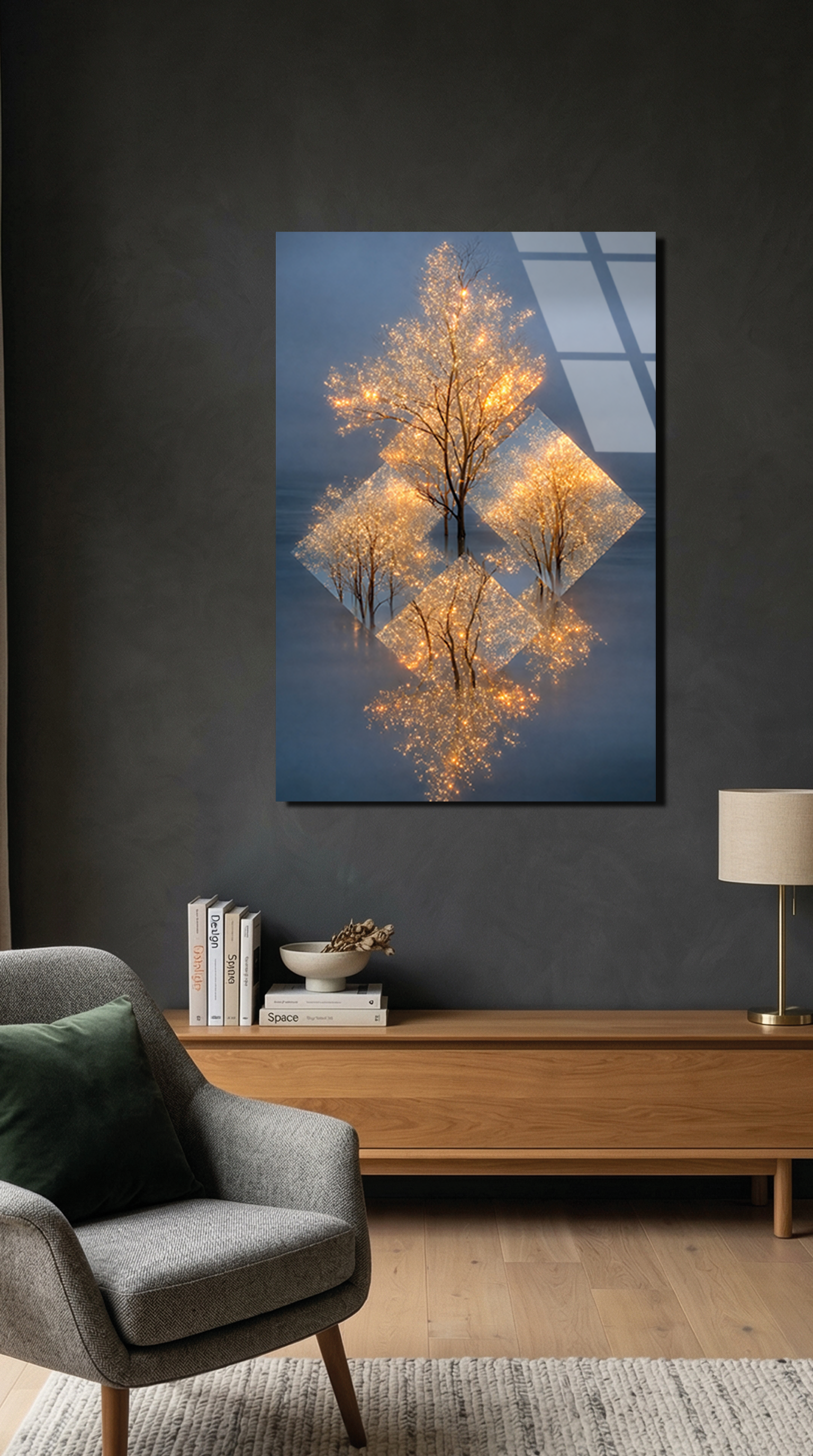 Altın Işık Ormanı Cam Tablo | Vitraum