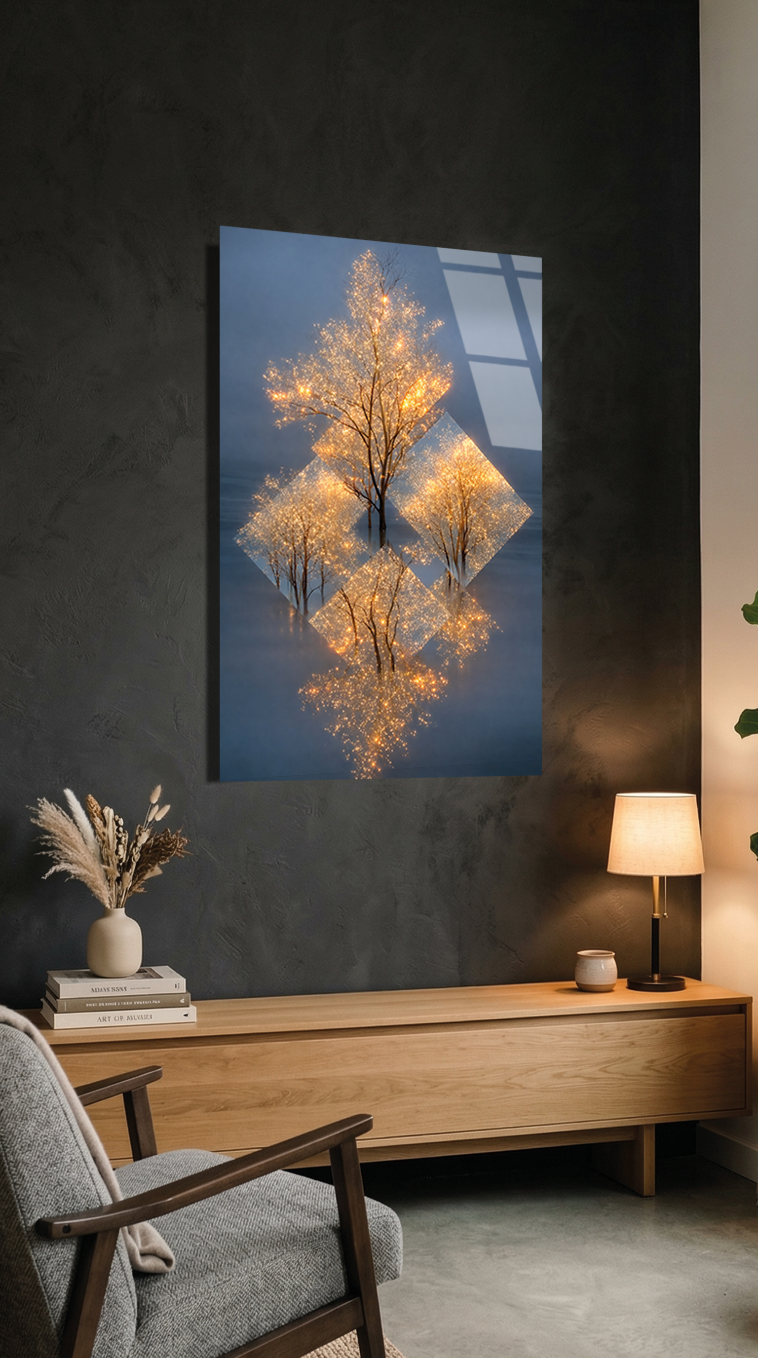 Altın Işık Ormanı Cam Tablo | Vitraum