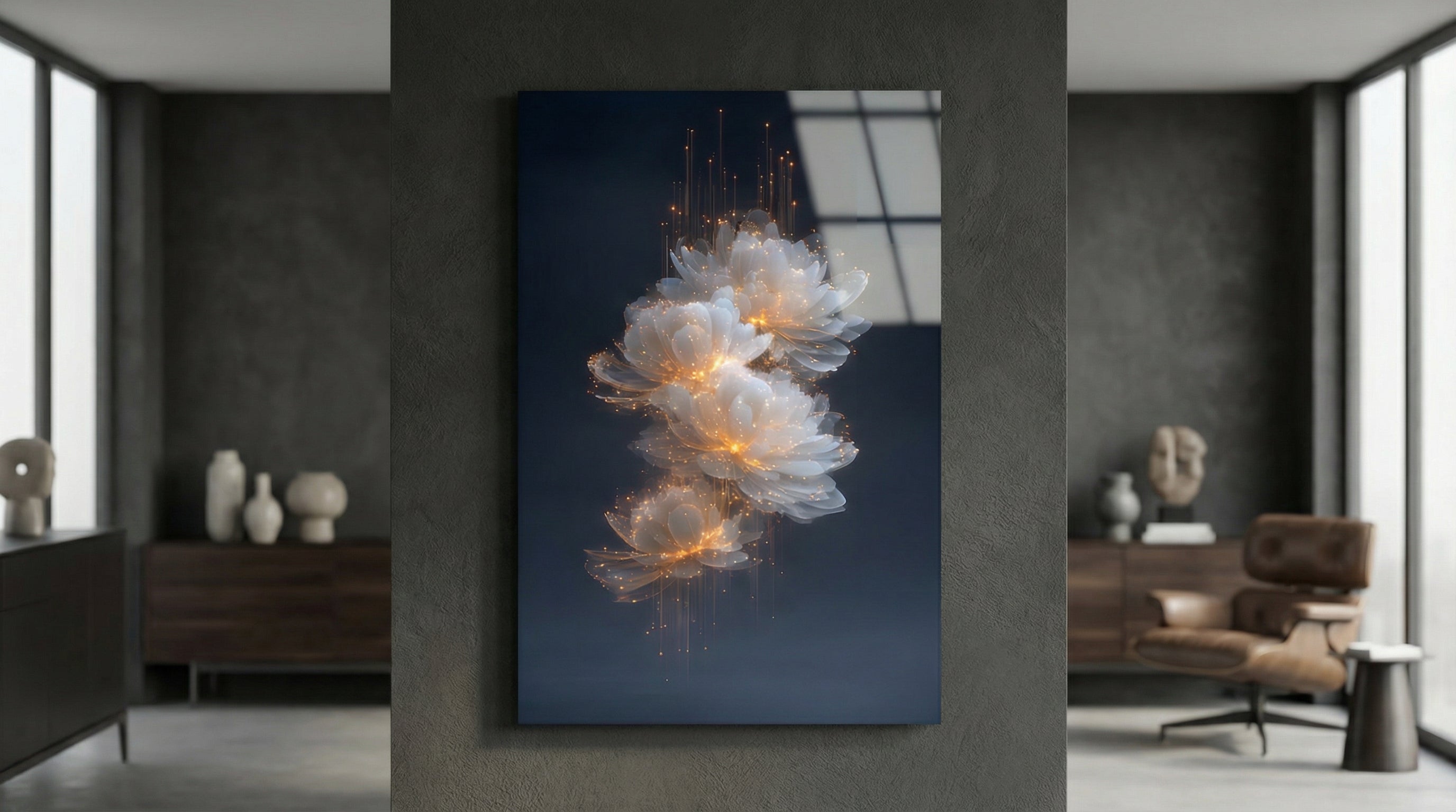 Altın Dokunuş Çiçekler Cam Tablo 2