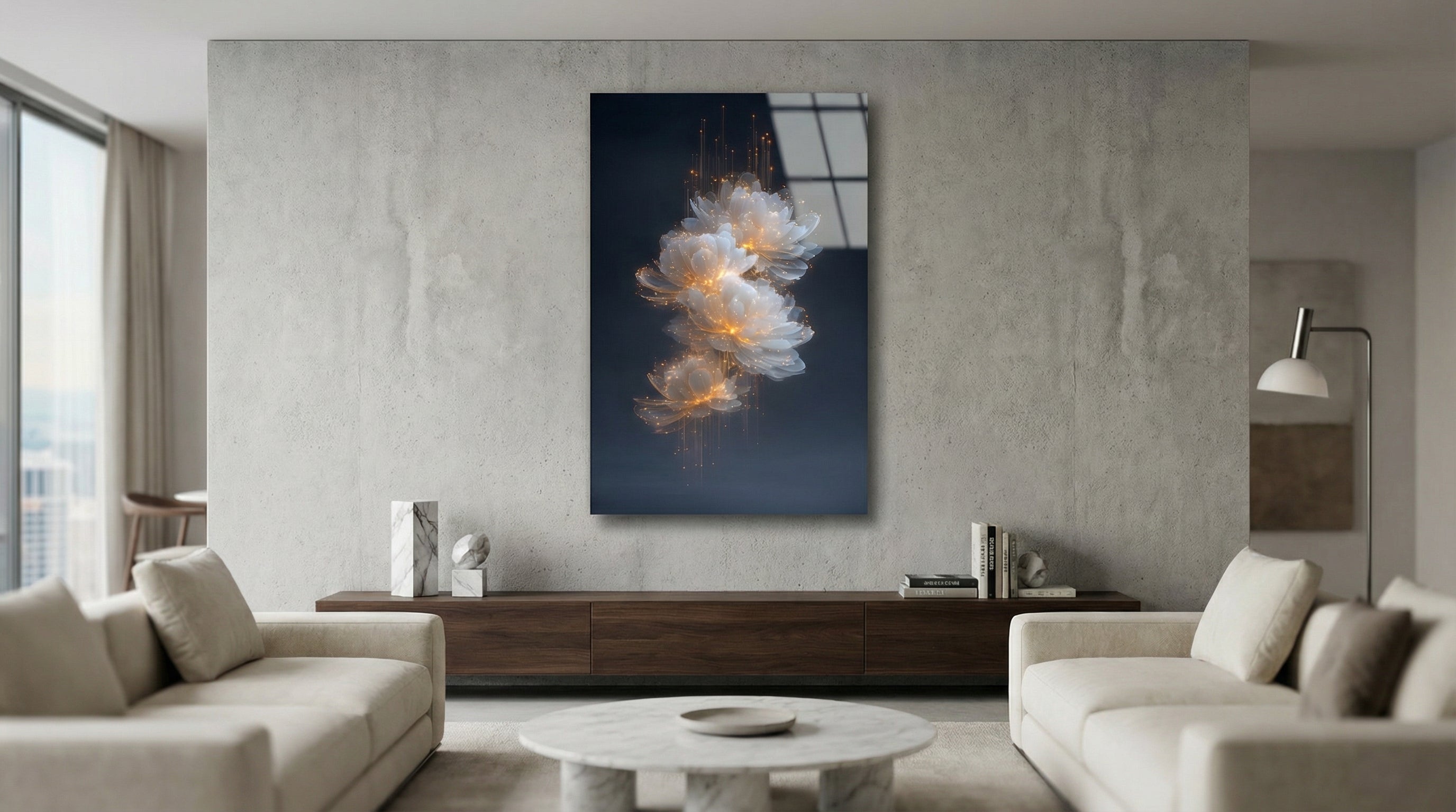 Altın Dokunuş Çiçekler Cam Tablo 4