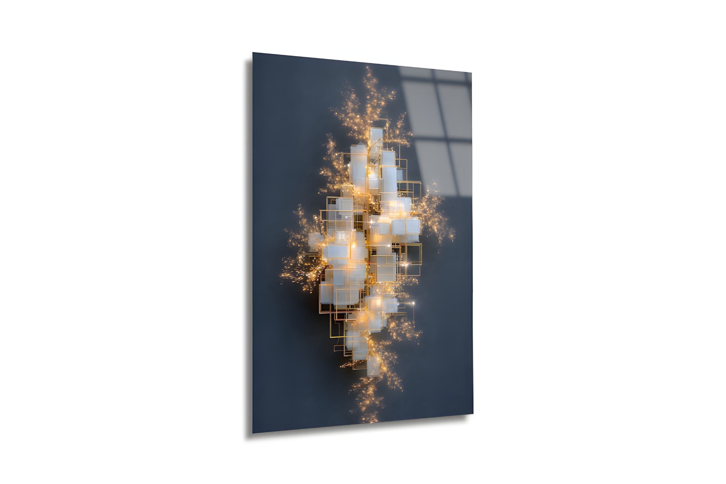 Altın Geometrik Işıklı Cam Tablo 2