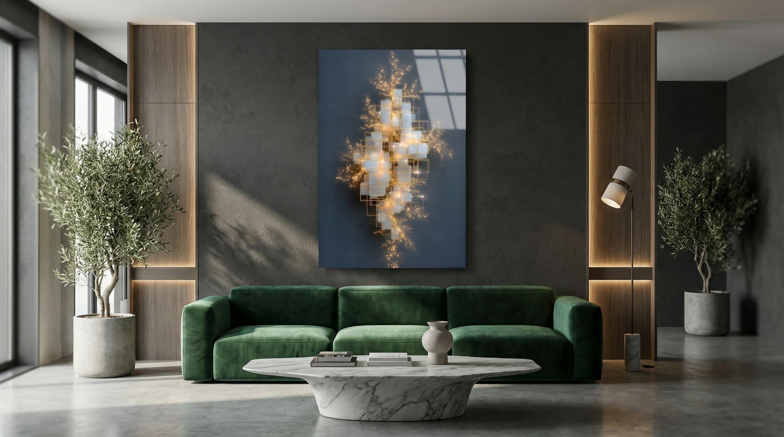 Altın Geometrik Işıklı Cam Tablo 3