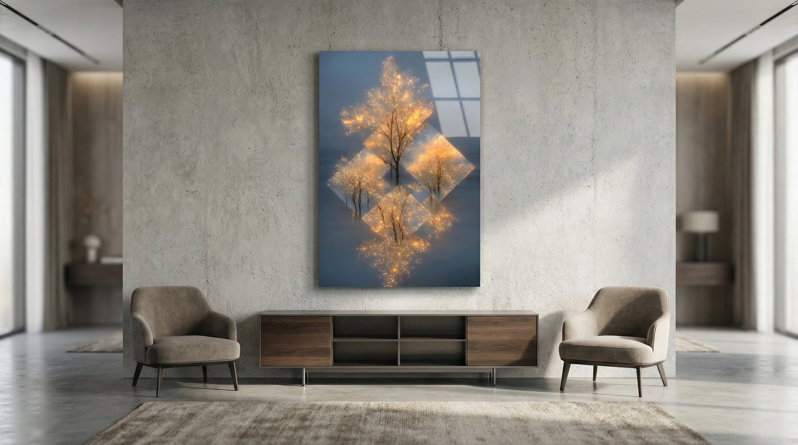 Altın Işık Ormanı Cam Tablo 3