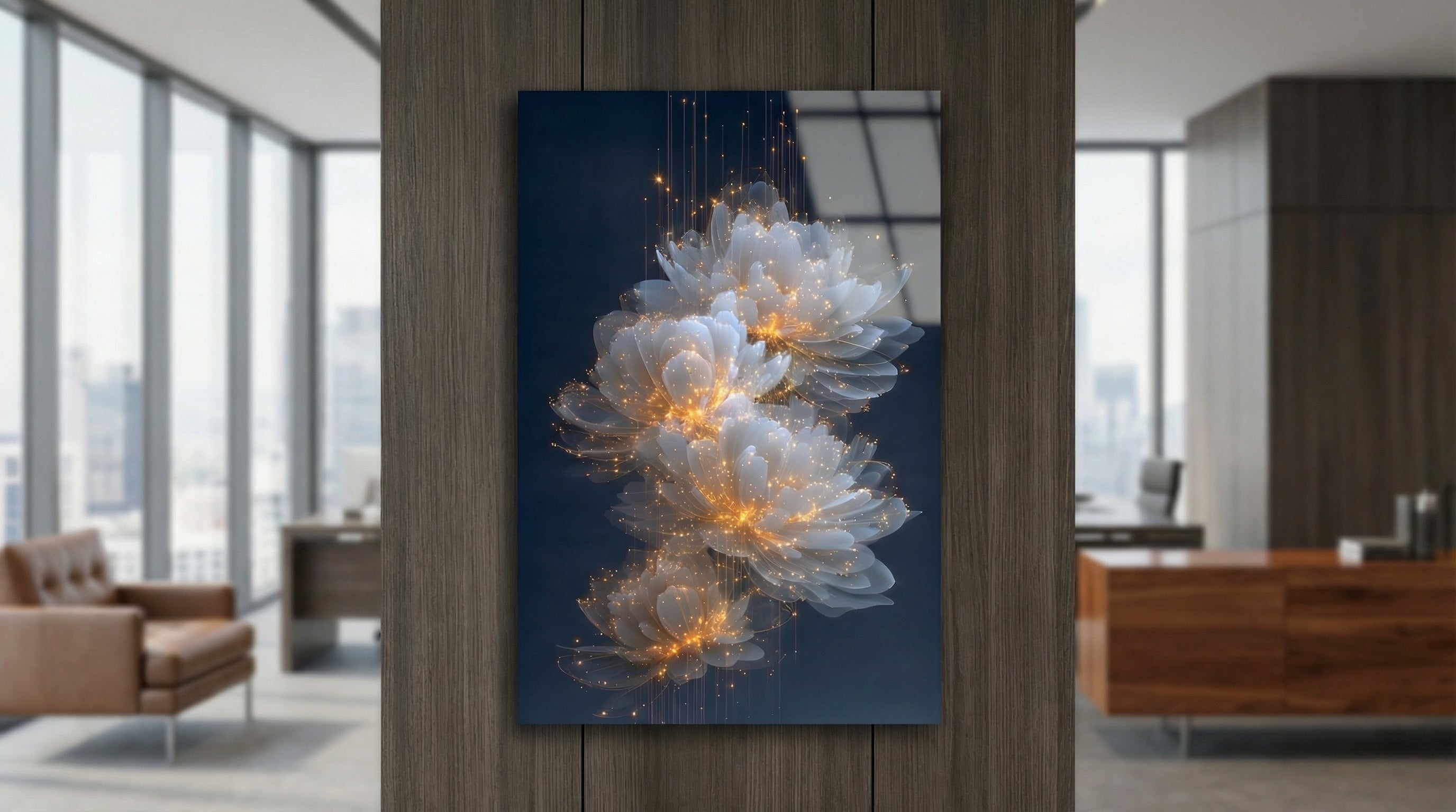 Altın Işıltılı Çiçekler Cam Tablo 1