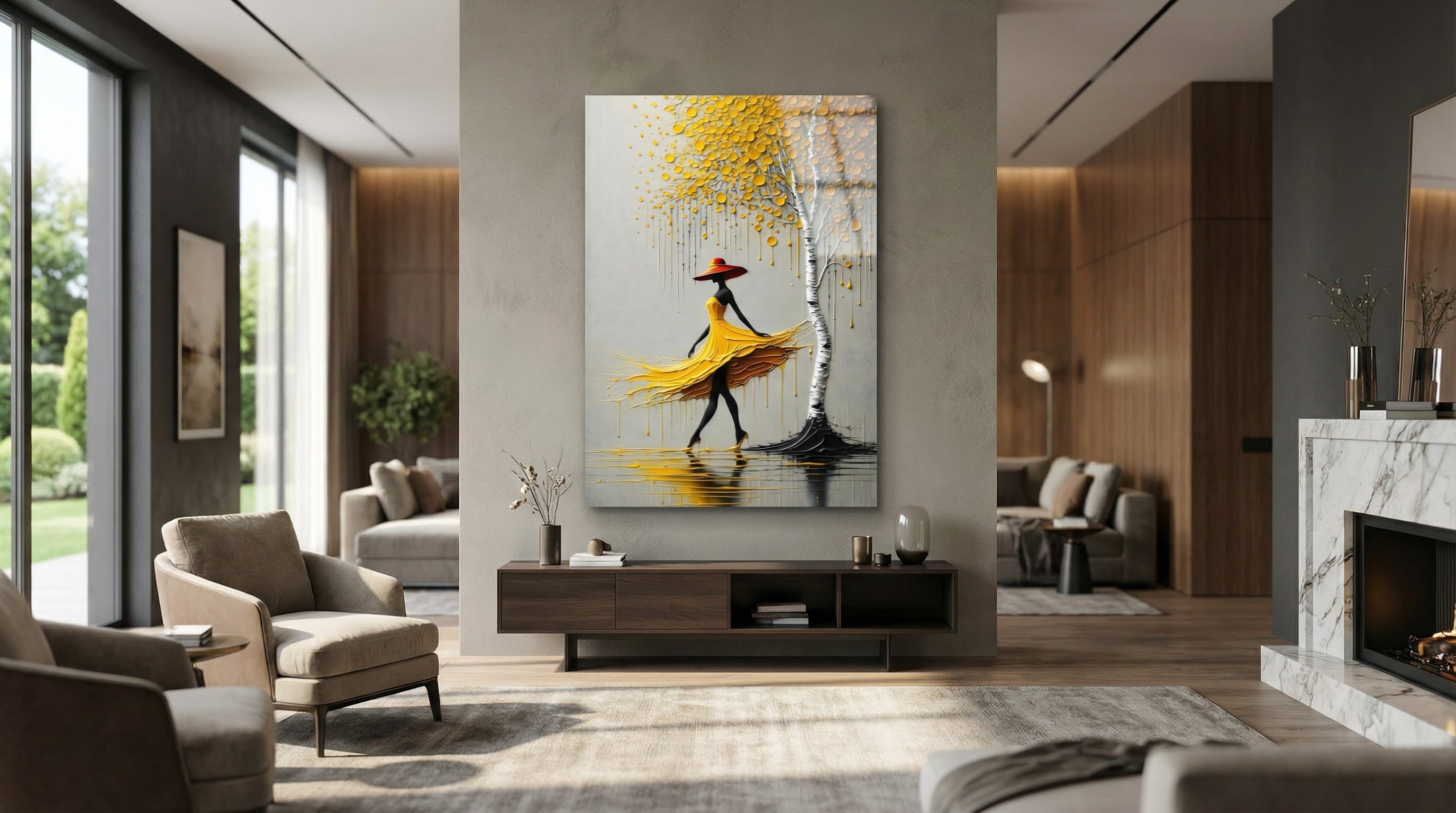 Altın Mevsimin Esintisi Cam Tablo 4