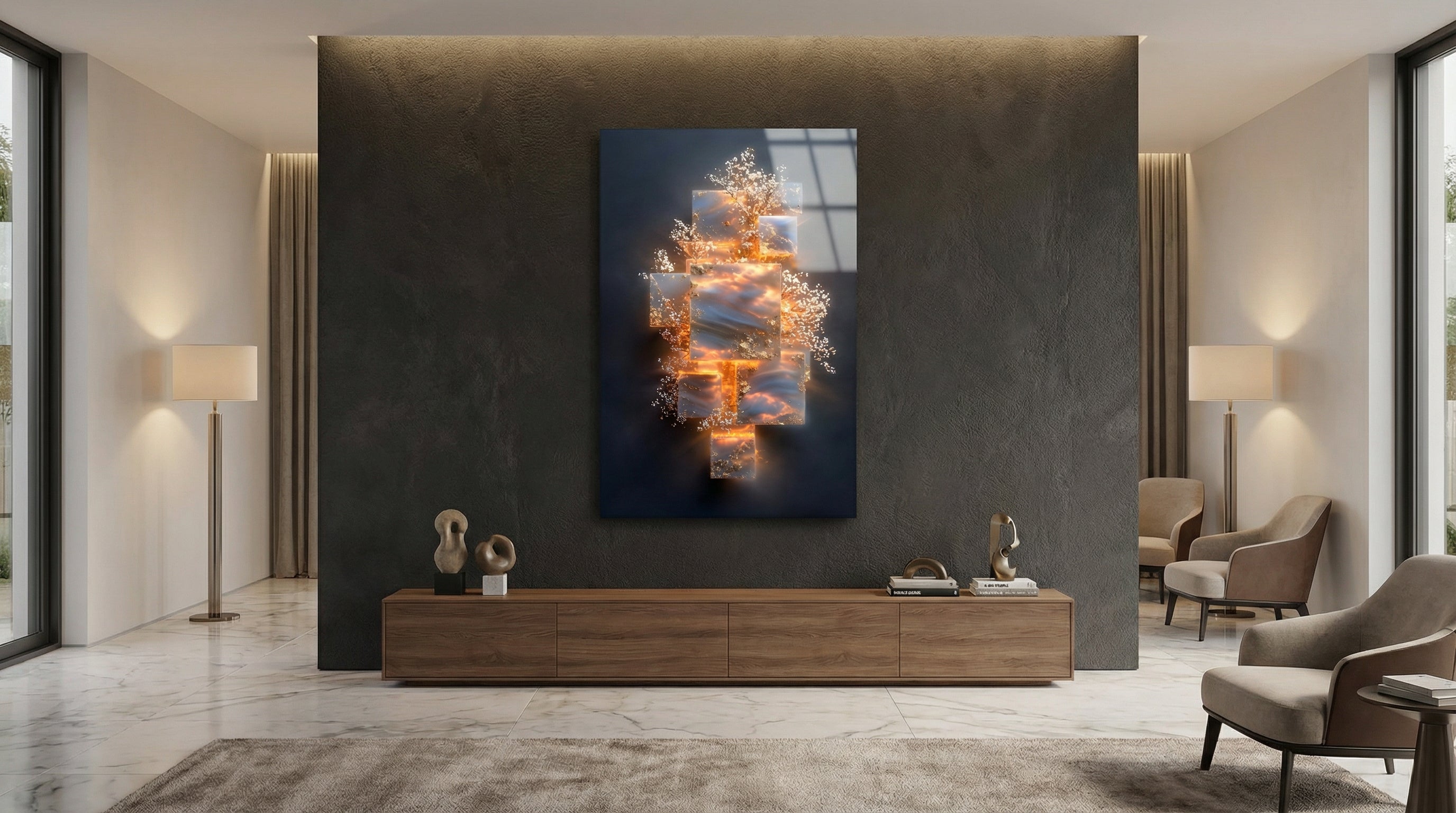 Altın Yansıma Cam Tablo