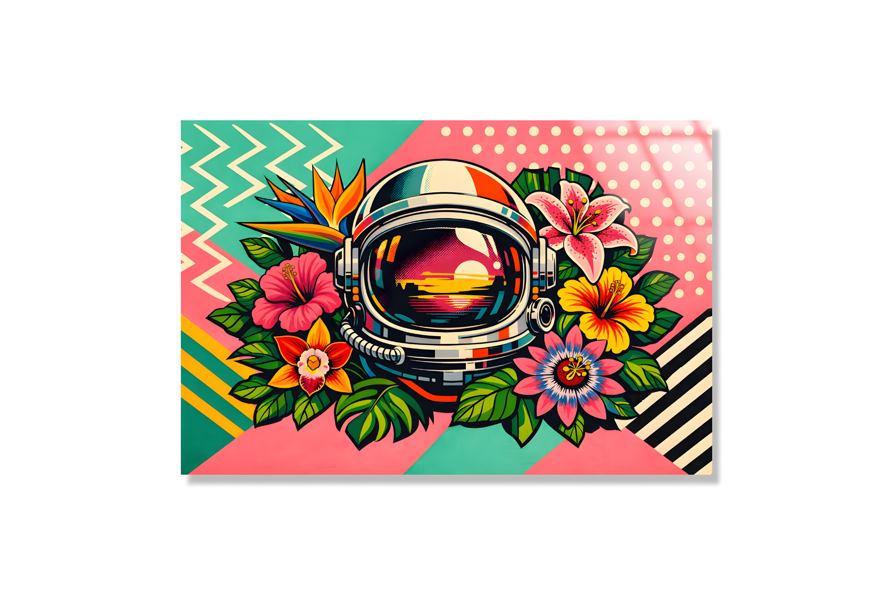 Astronot ve Tropik Çiçekler Cam Tablo 3