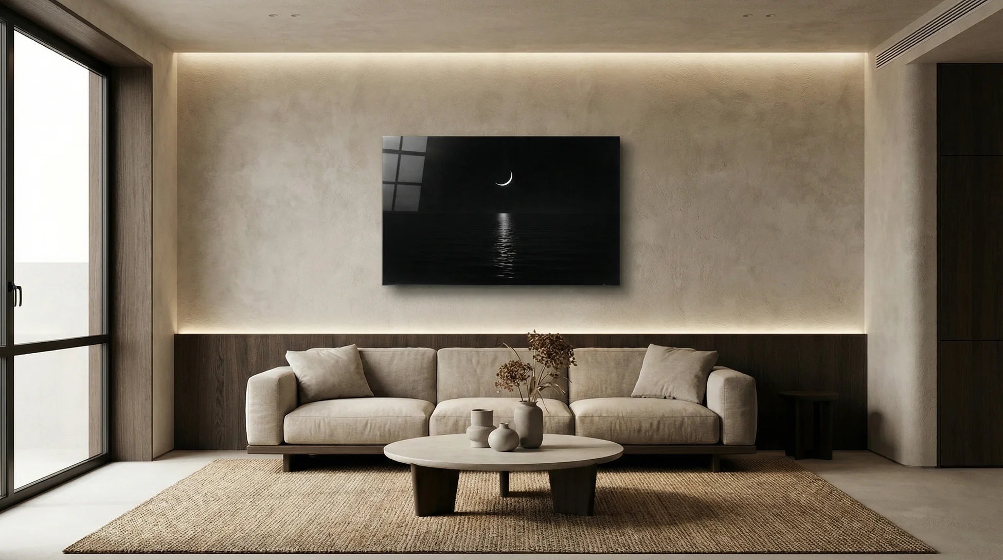 Ay ve Durgun Deniz Cam Tablo 1