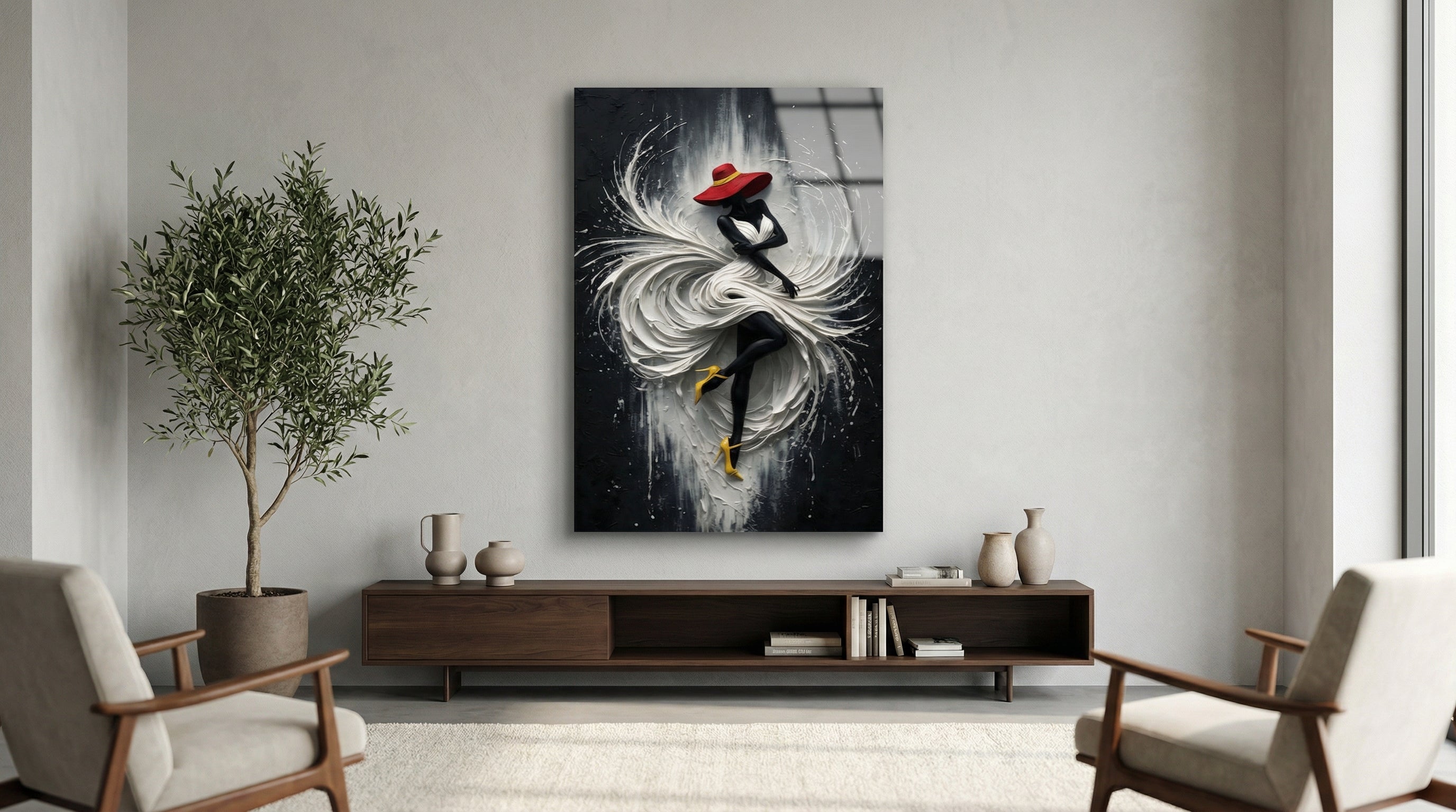 Beyaz Rapsodi Cam Tablo 3