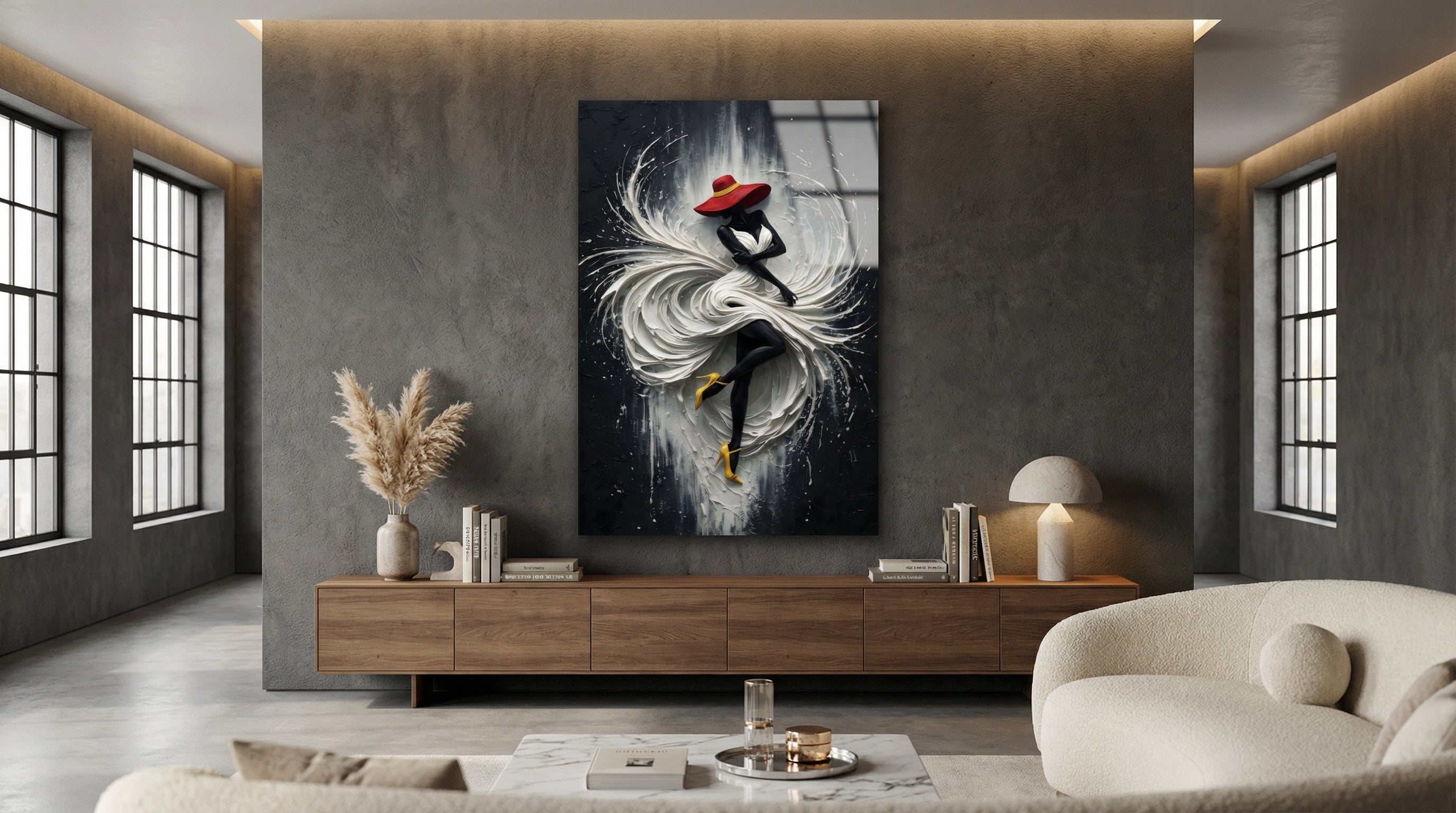 Beyaz Rapsodi Cam Tablo 4