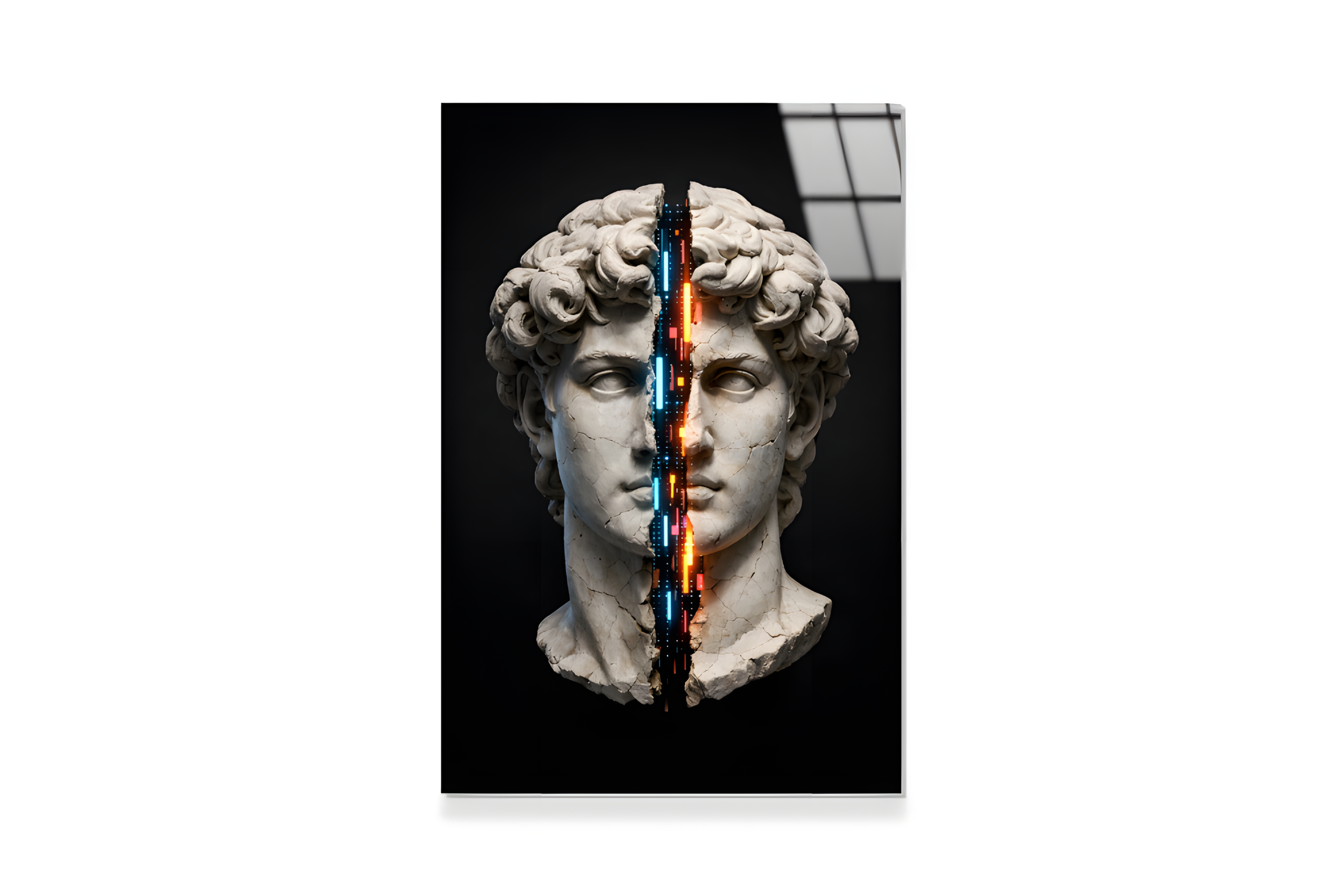 Bölünmüş Heykel ve Neon Detaylı Cam Tablo 3