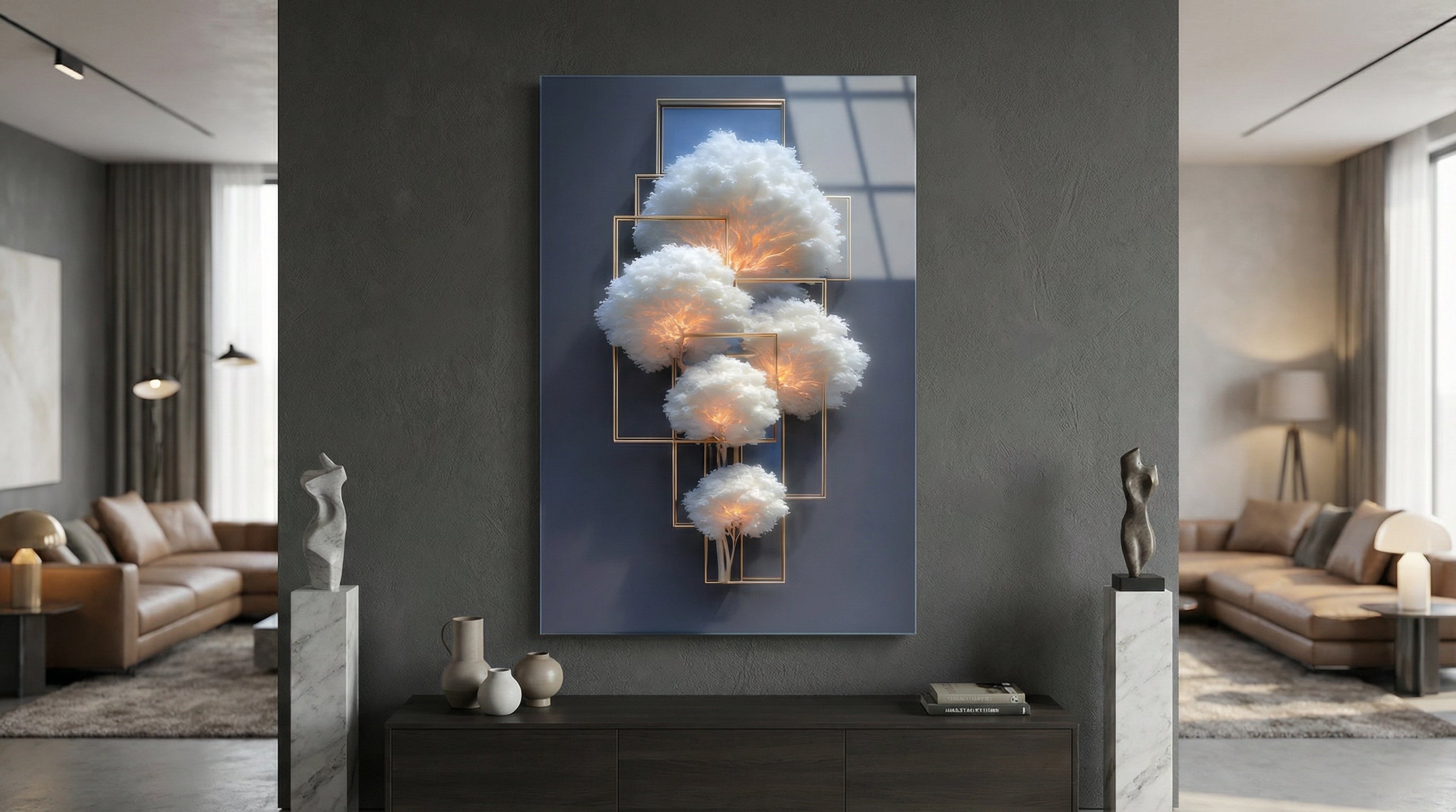 Bulut Ağaçları Cam Tablo