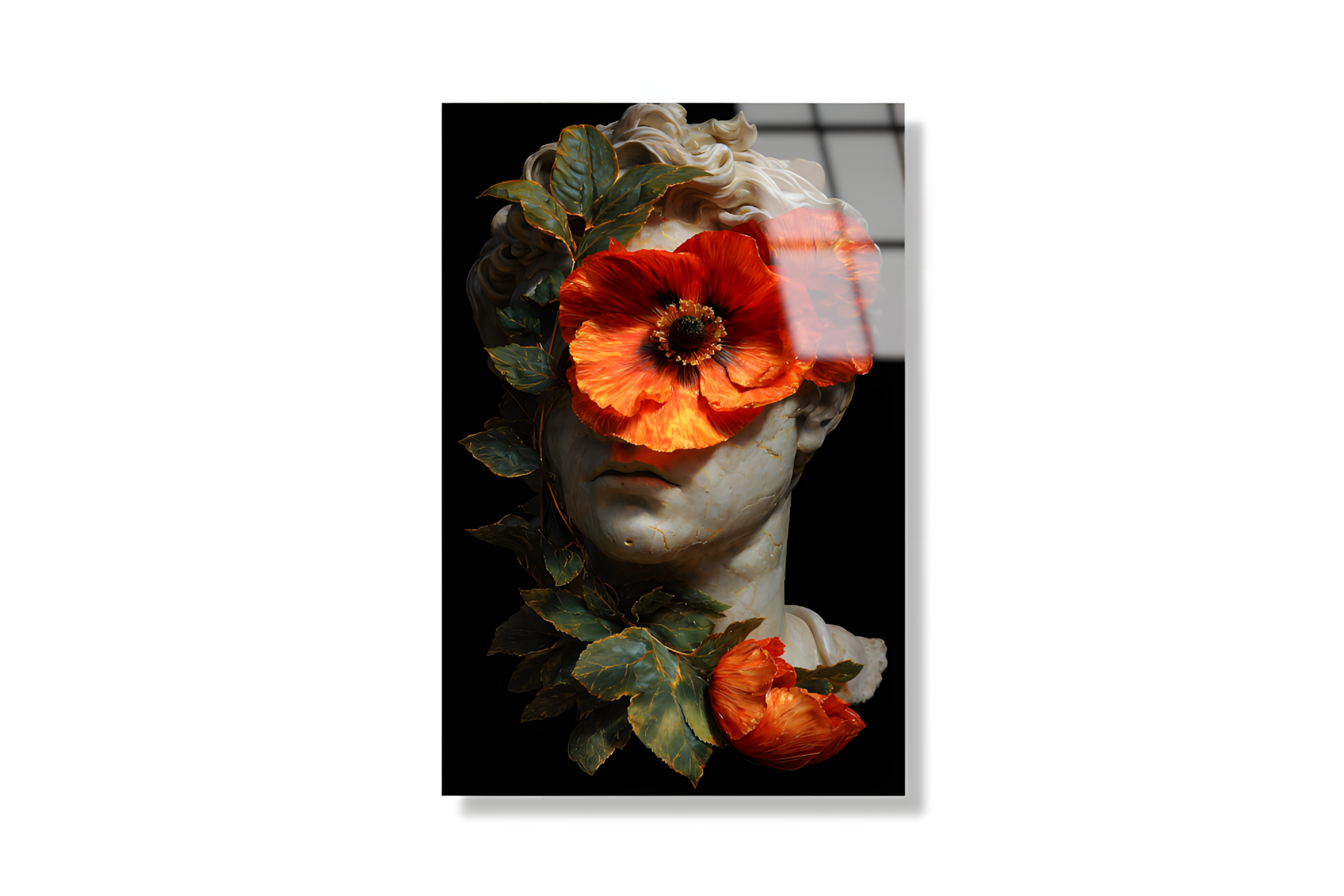 Çiçekli Antik Heykel Cam Tablo 3