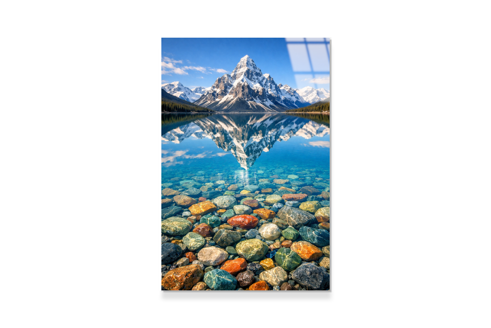 Dağlar ve Göl Temalı Cam Tablo 3