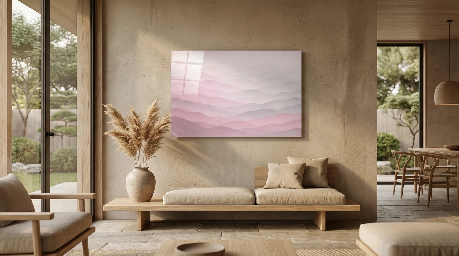 Katmanlı Pastel Tepeler Cam Tablo 1