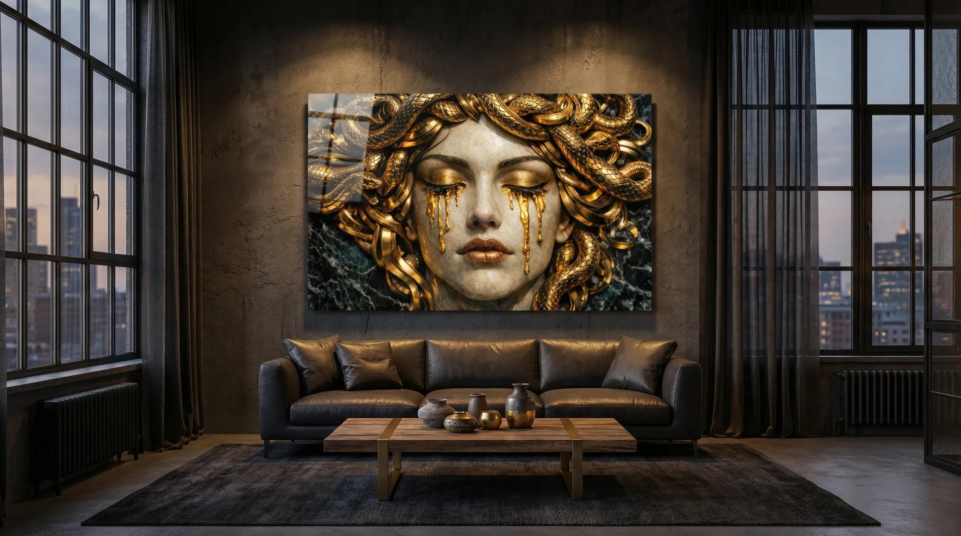 Medusa’nın Altın Bakışı Cam Tablo 1