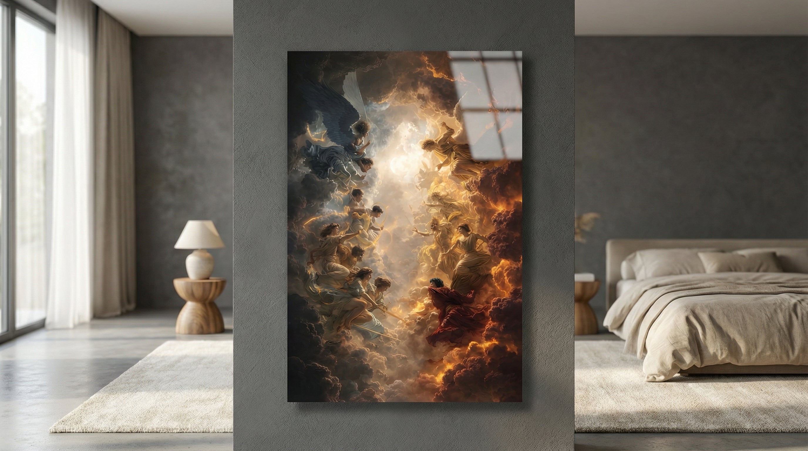 Melekler ve İlahi Savaş Cam Tablo