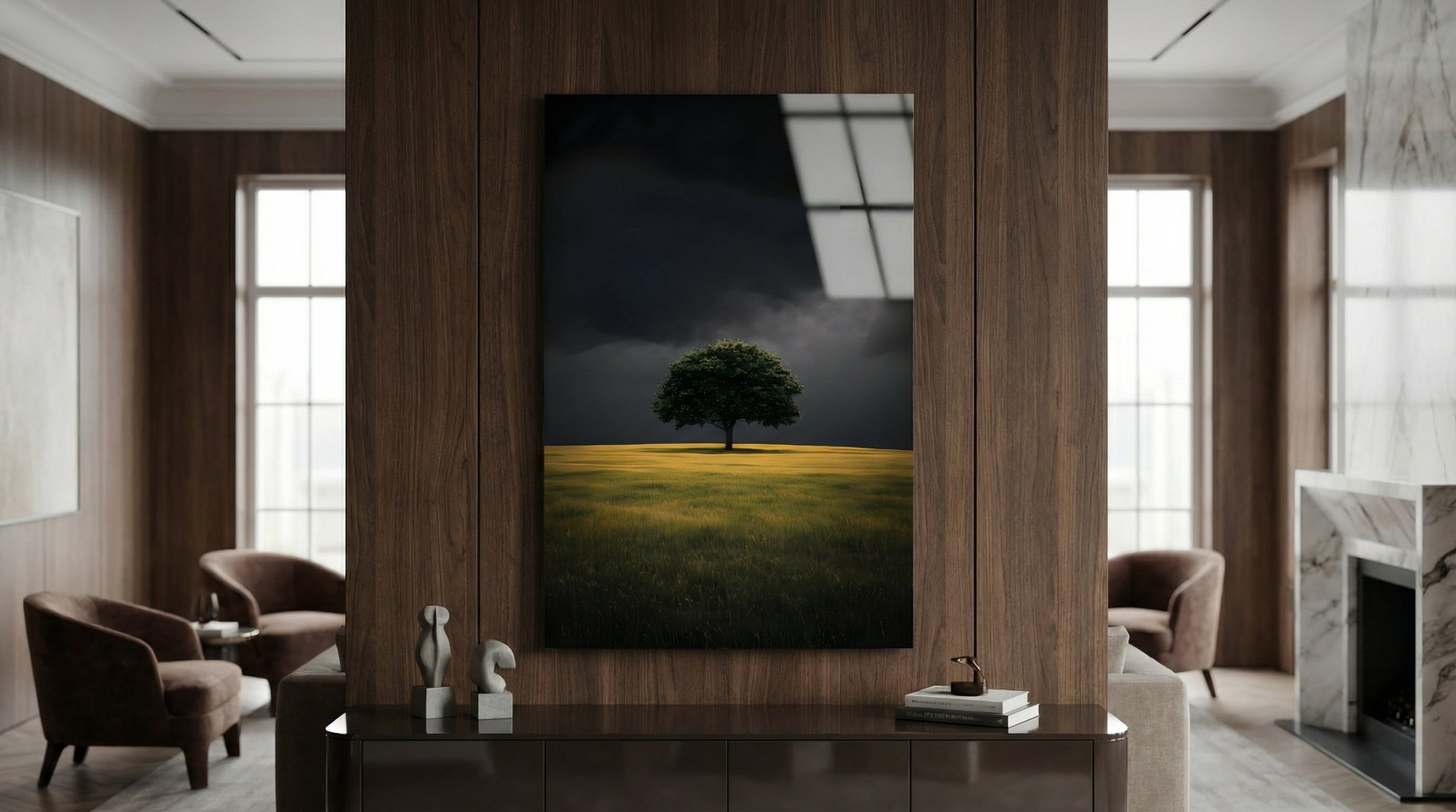 Minimalist Tek Ağaç Cam Tablo
