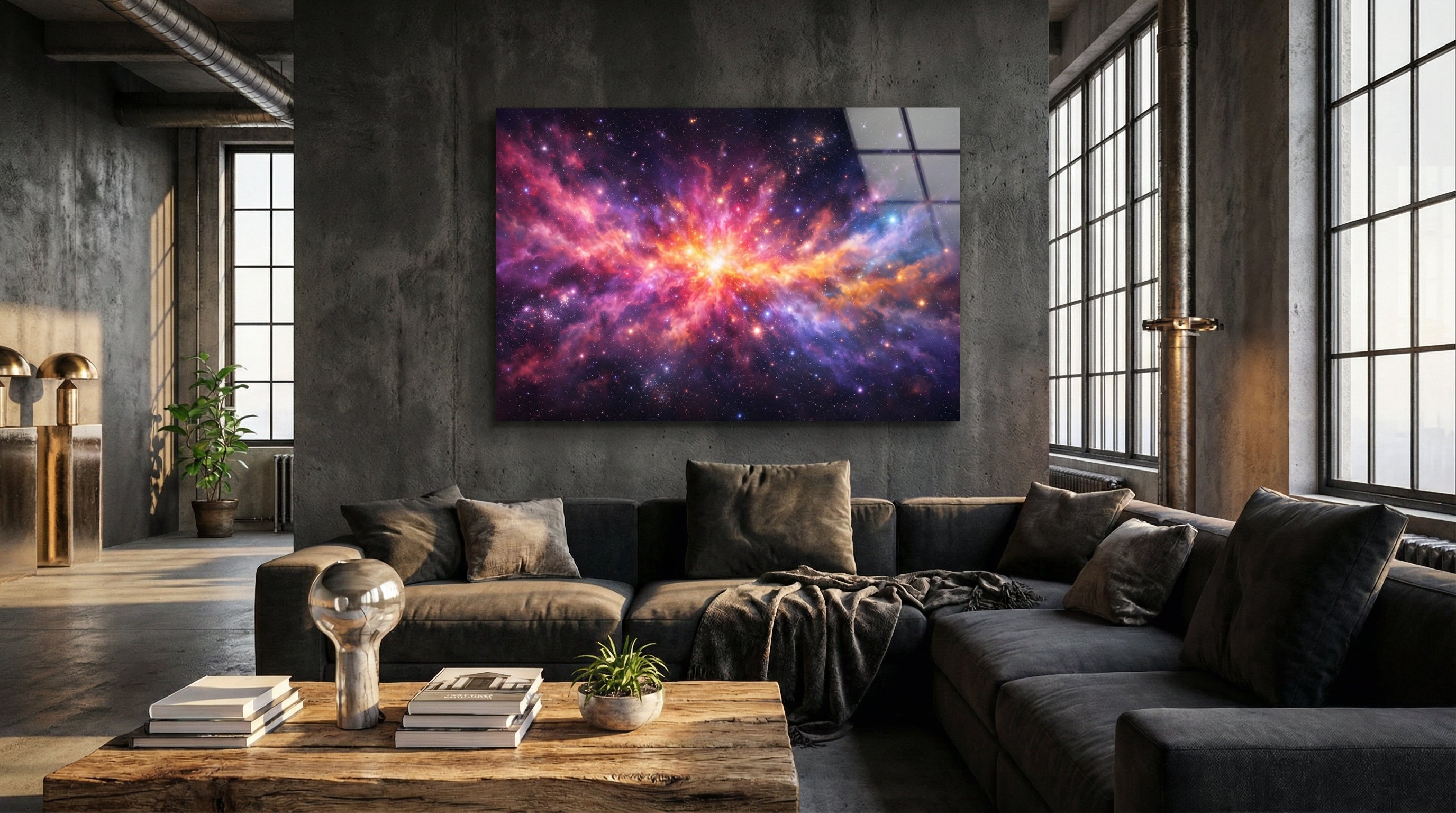 Parlak Yıldızlar ve Nebula Cam Tablo