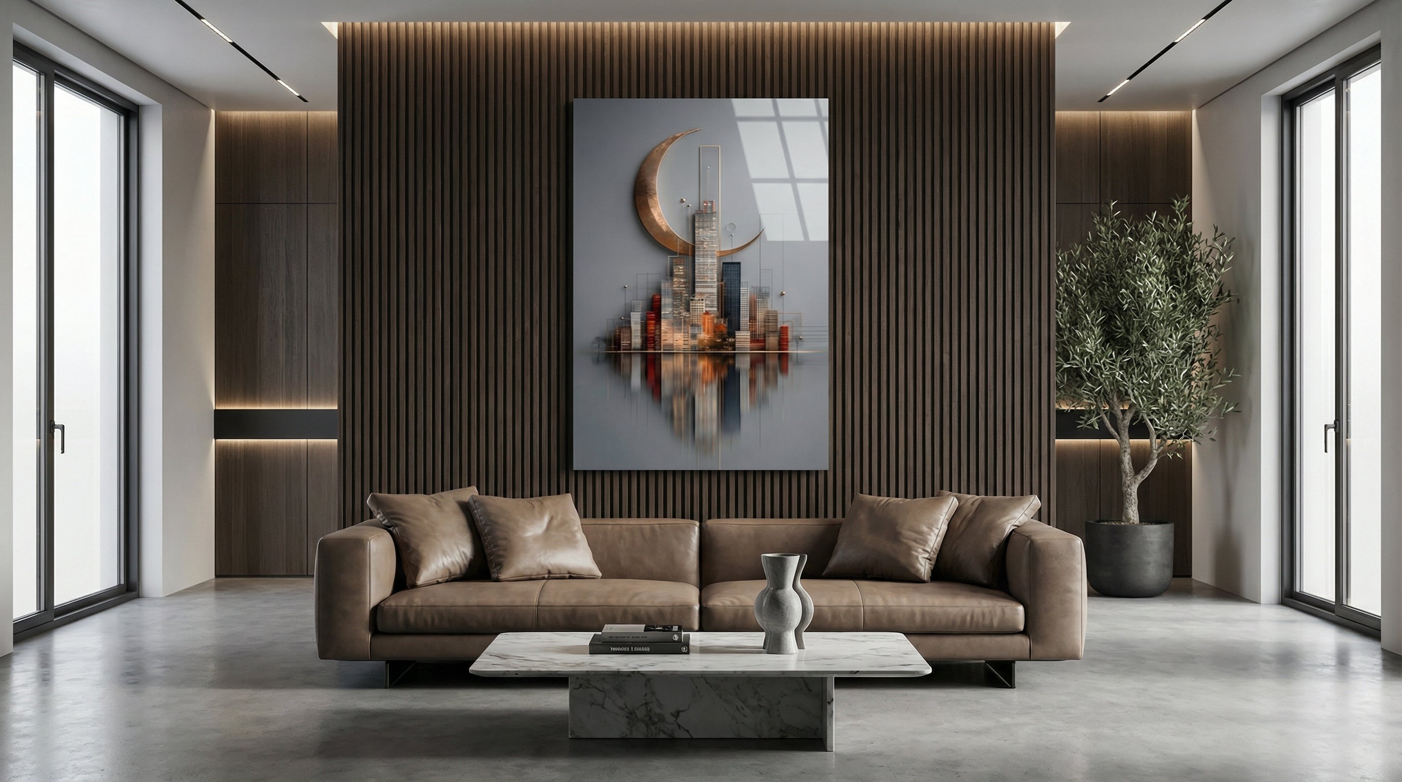 Premium Hilal ve Şehir Silüeti Cam Tablo 1