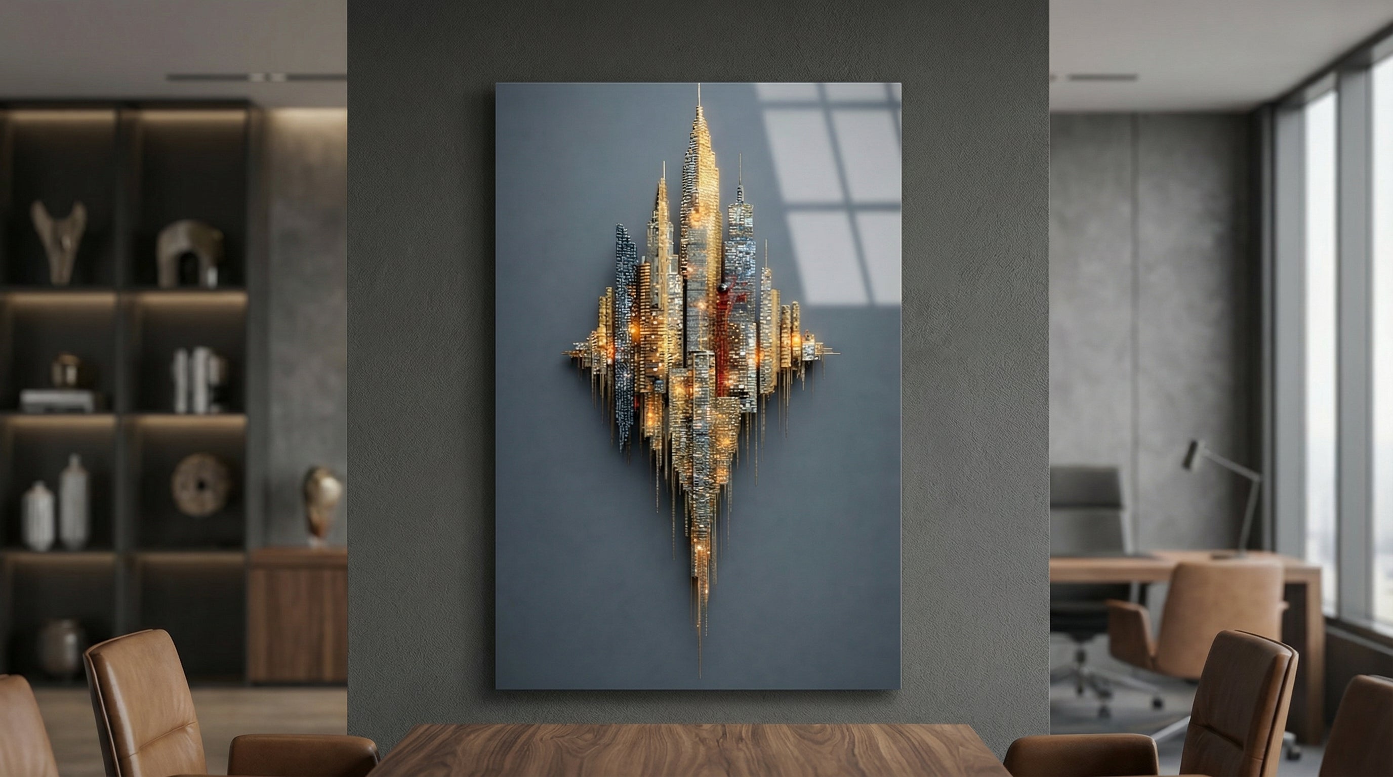 Premium Skyline Şehir Silüeti Cam Tablo