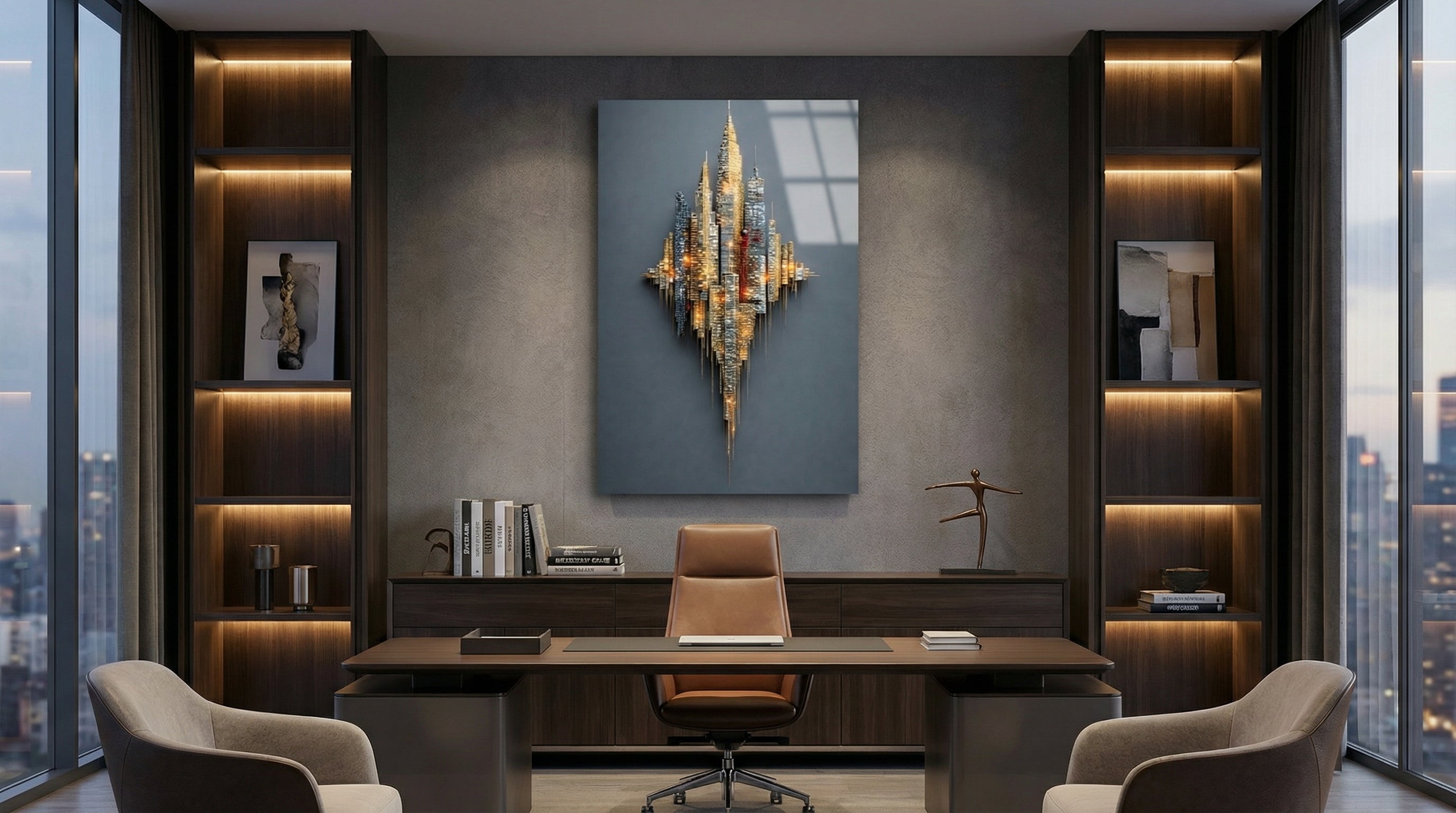 Premium Skyline Şehir Silüeti Cam Tablo 1