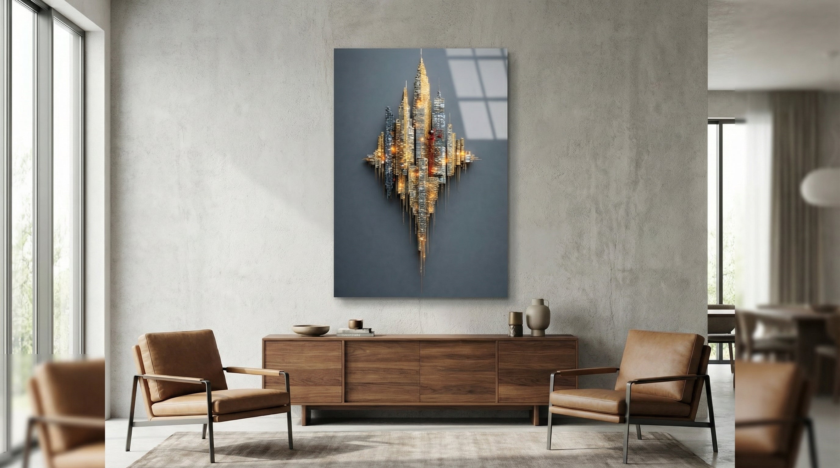 Premium Skyline Şehir Silüeti Cam Tablo 2