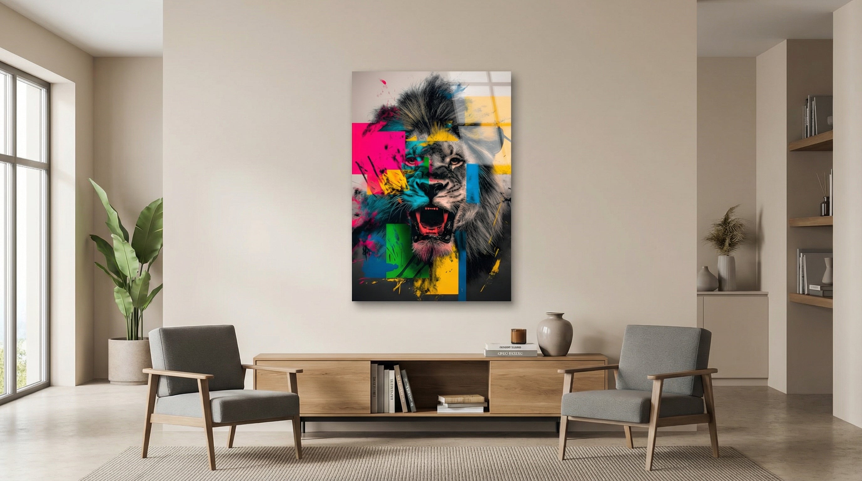 Renklerin Kralı Aslan Cam Tablo 4