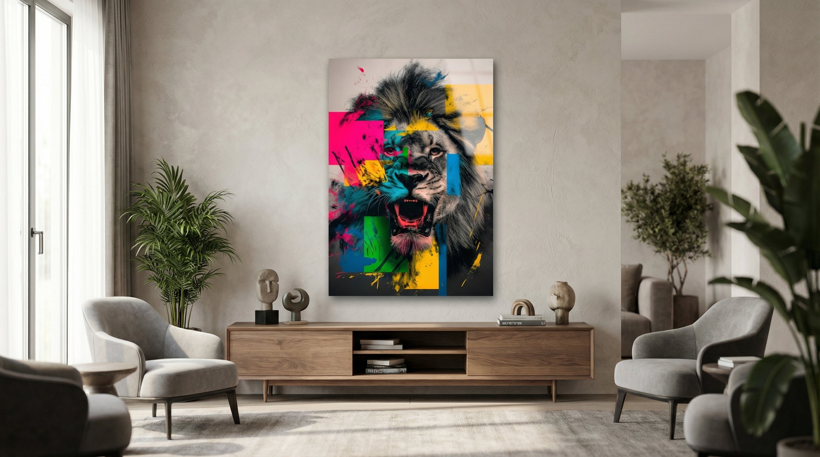 Renklerin Kralı Aslan Cam Tablo 2