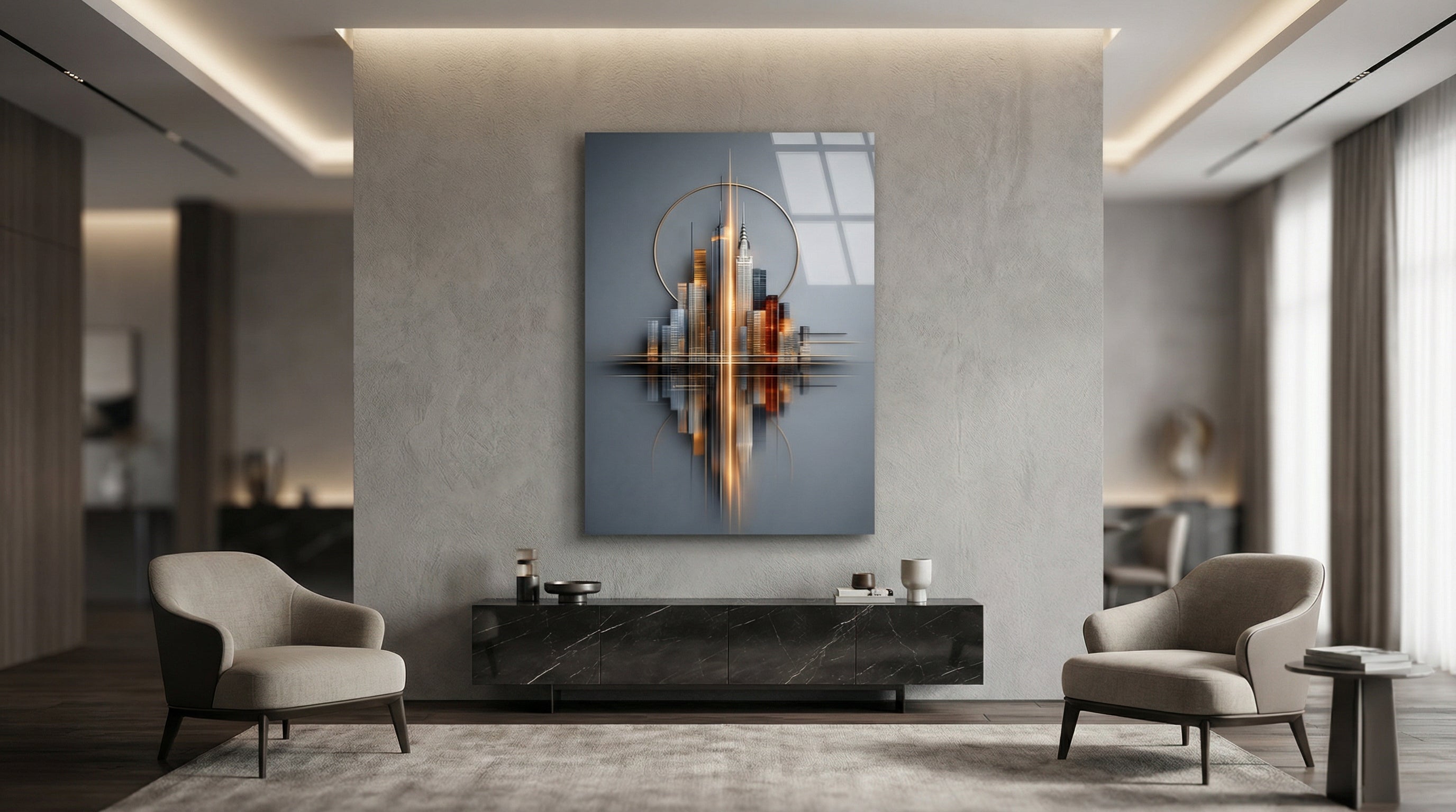 Şehir Silüeti Cam Tablo