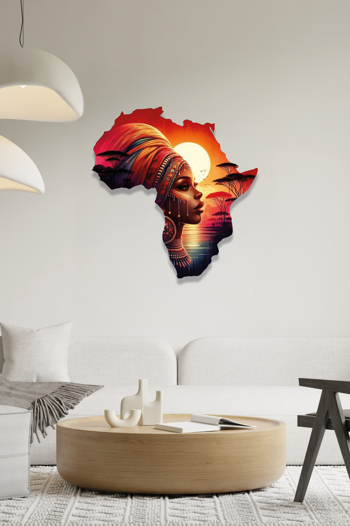 Afrika Haritası Silueti Etnik Kadın Metal Tablo