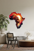Afrika Haritası Silueti Etnik Kadın Metal Tablo