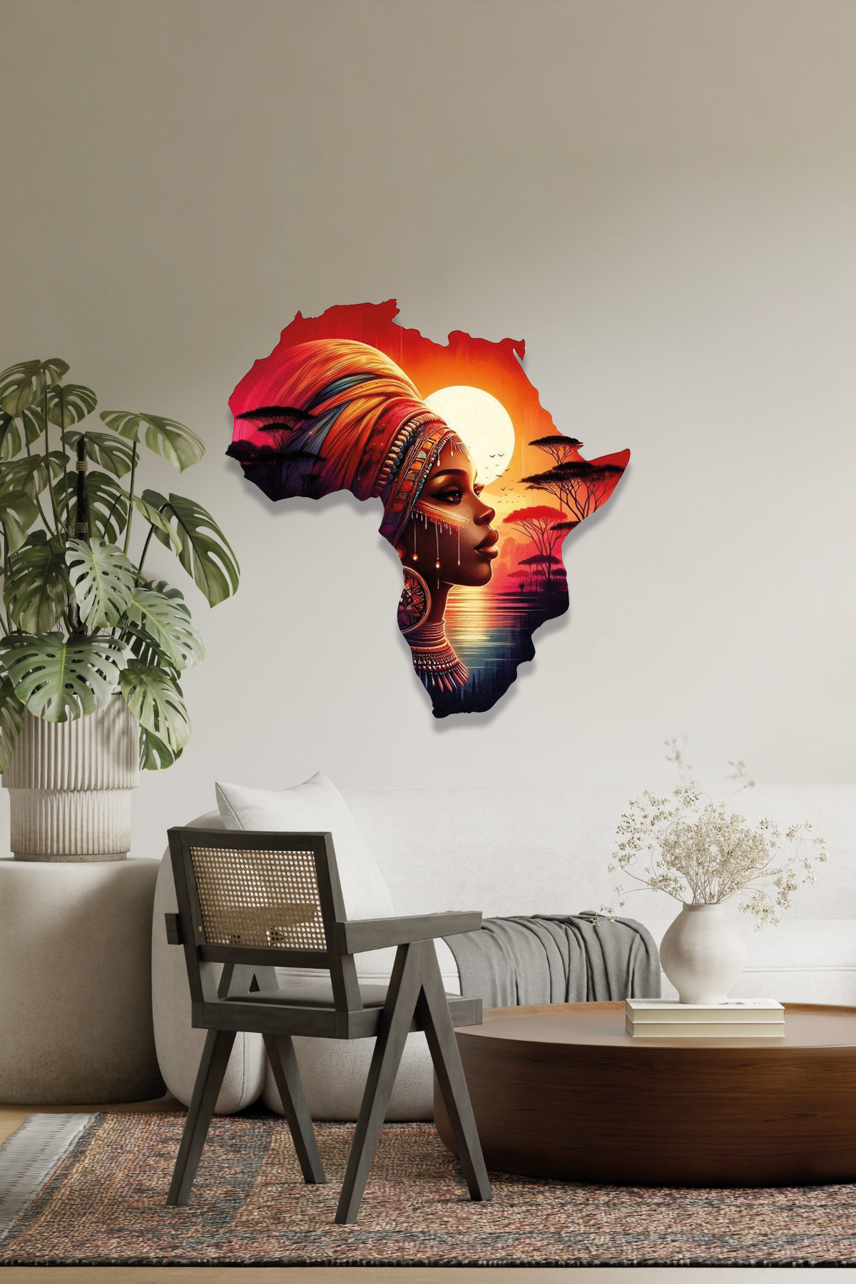 Afrika Haritası Silueti Etnik Kadın Metal Tablo
