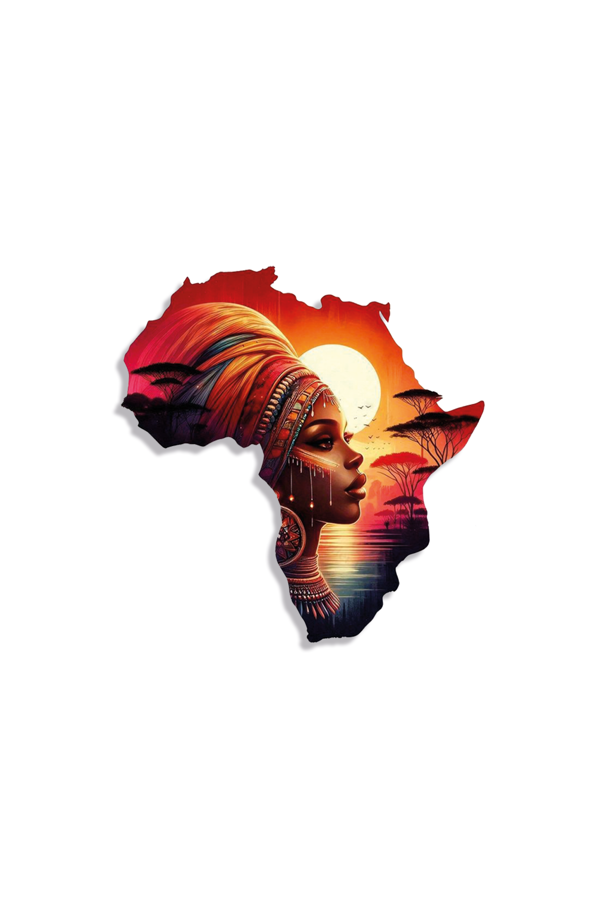 Afrika Haritası Silueti Etnik Kadın Metal Tablo