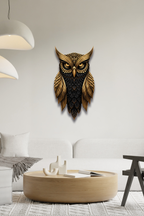 Altın Detaylı Geometrik Baykuş Silüeti Metal Tablo