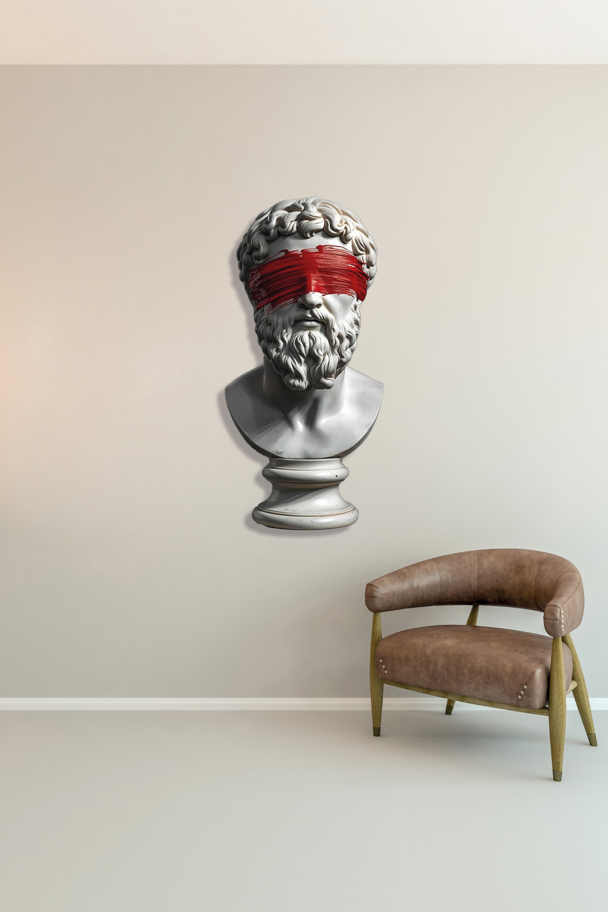 Antik Yunan Heykel Bust Kirmizi Boya Detayli Metal Tablo