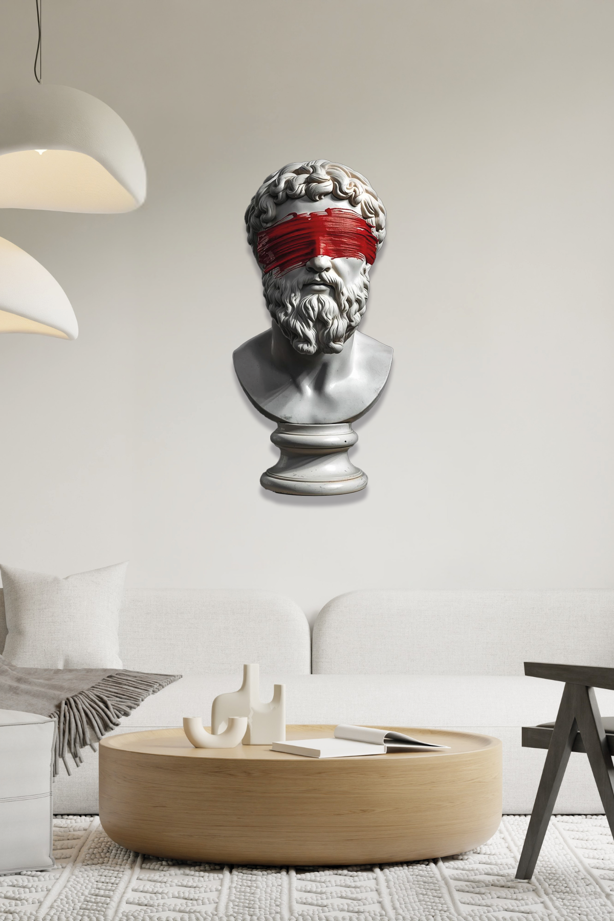 Antik Yunan Heykel Bust Kirmizi Boya Detayli Metal Tablo