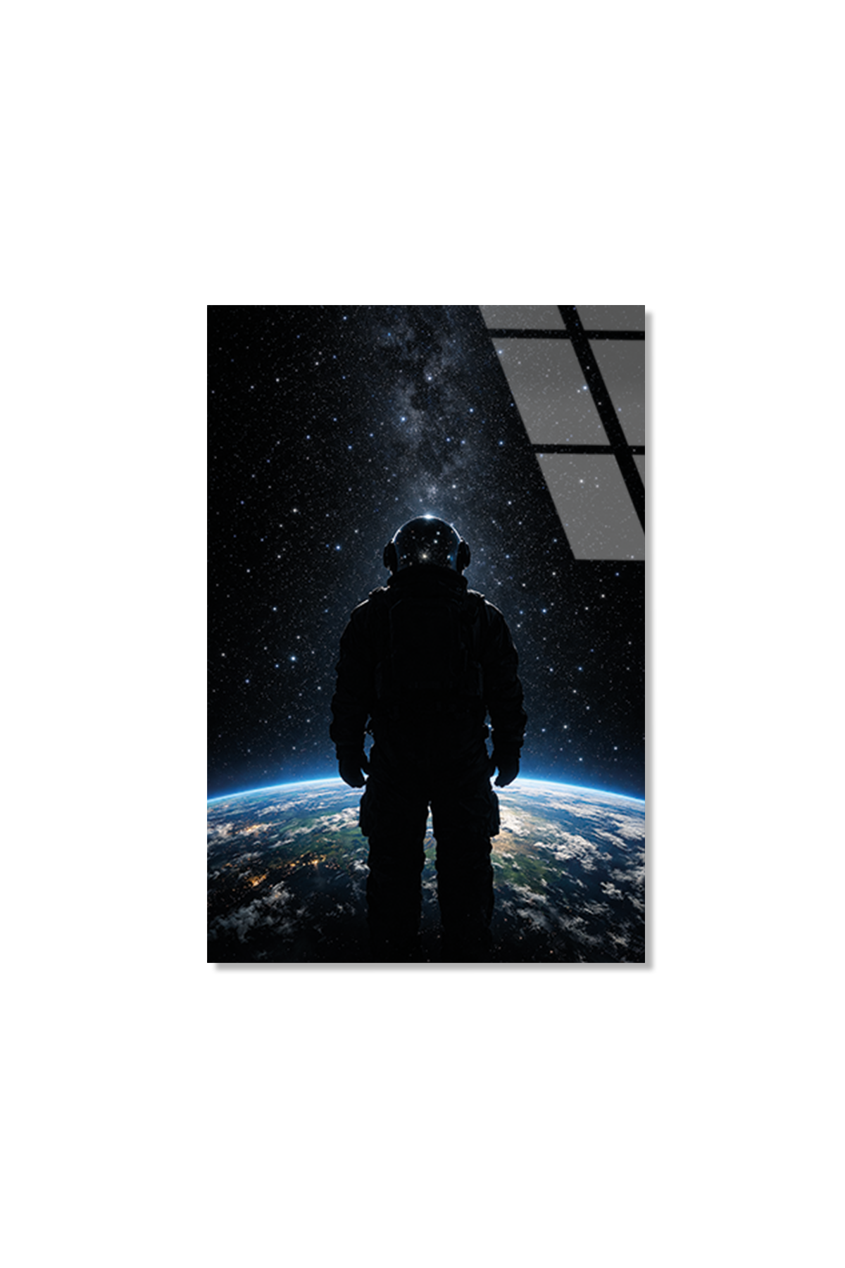 Astronot ve Dünya Yansıması Temalı Cam Tablo